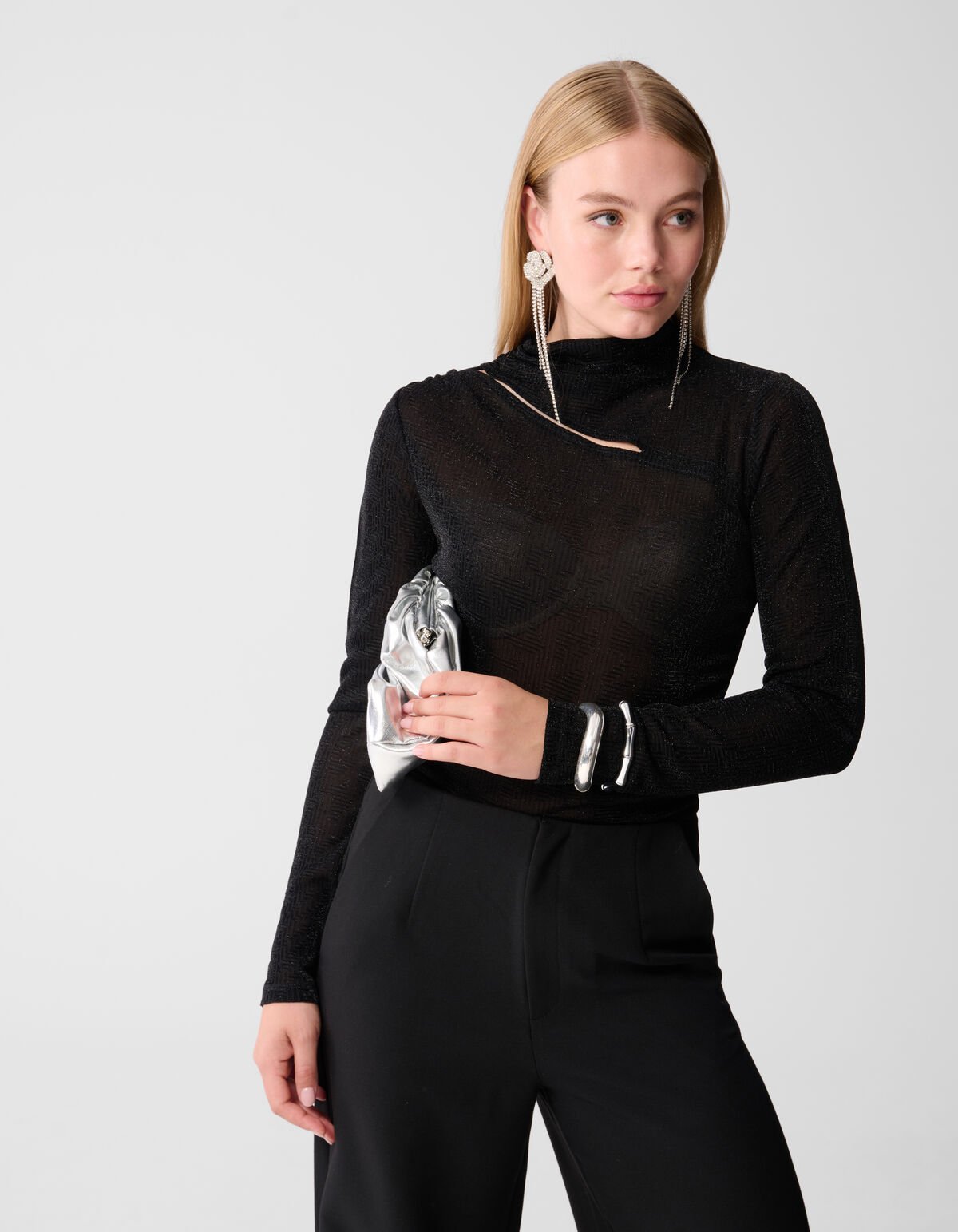 Schwarzes Glitzer-Top mit Ausschnitt SHOEBY WOMEN
