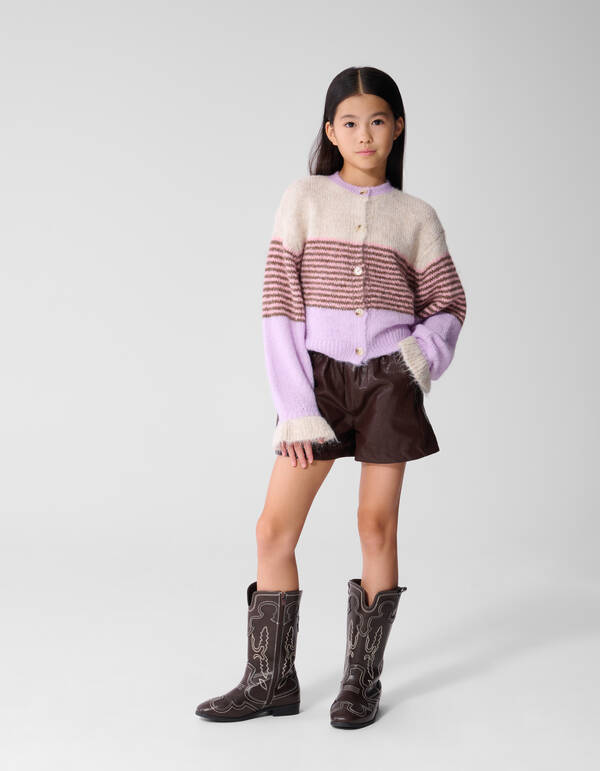 Flauschige gestreifte Strickjacke in gebrochenem W SHOEBY GIRLS