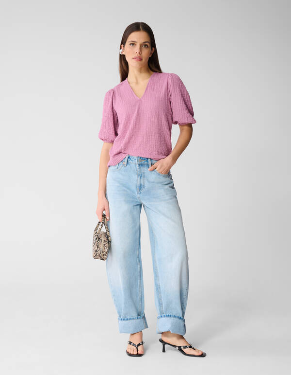 Crinkle-Top mit V-Ausschnitt in Rosa SHOEBY WOMEN