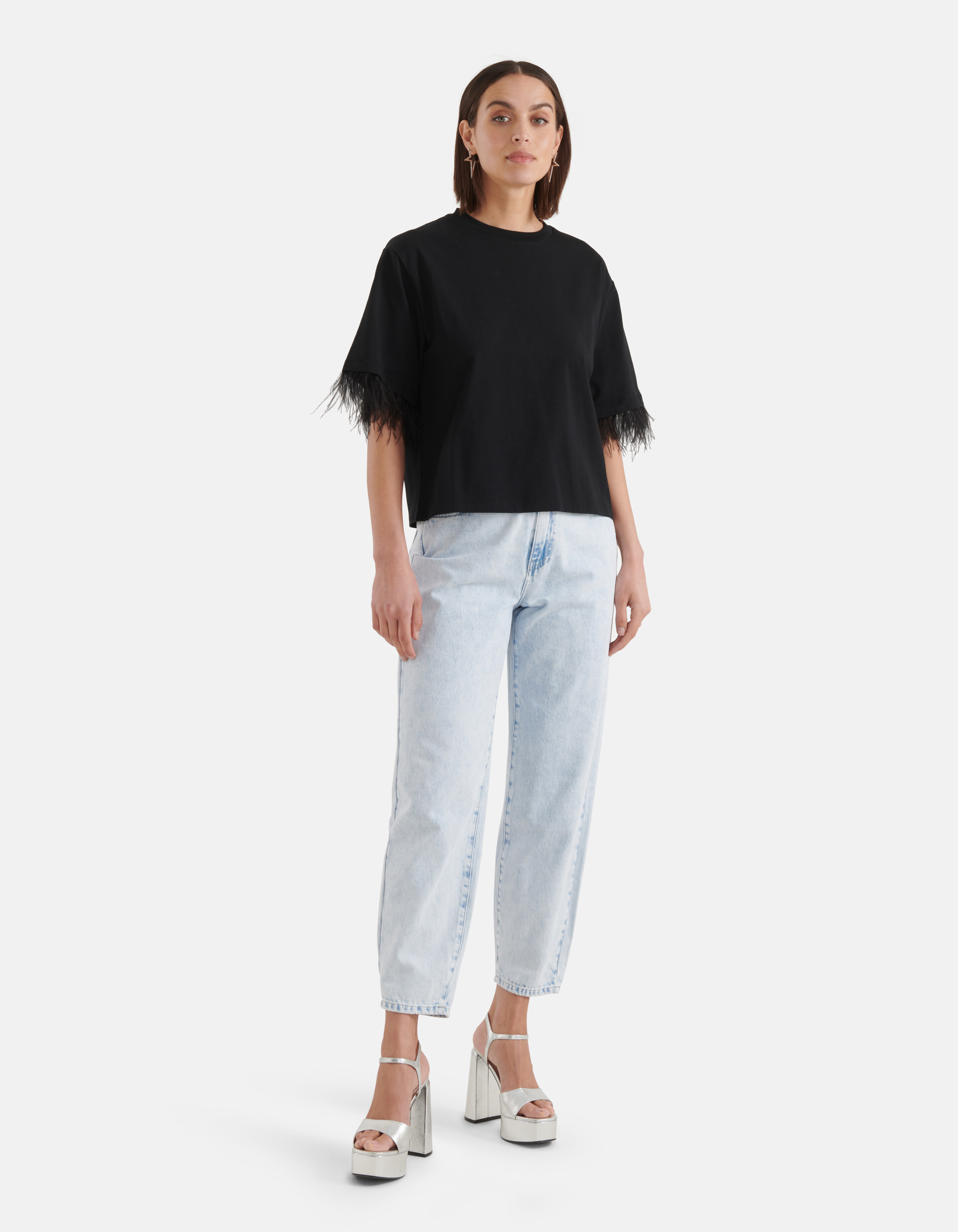 T-Shirt mit Federn Schwarz SHOEBY WOMEN