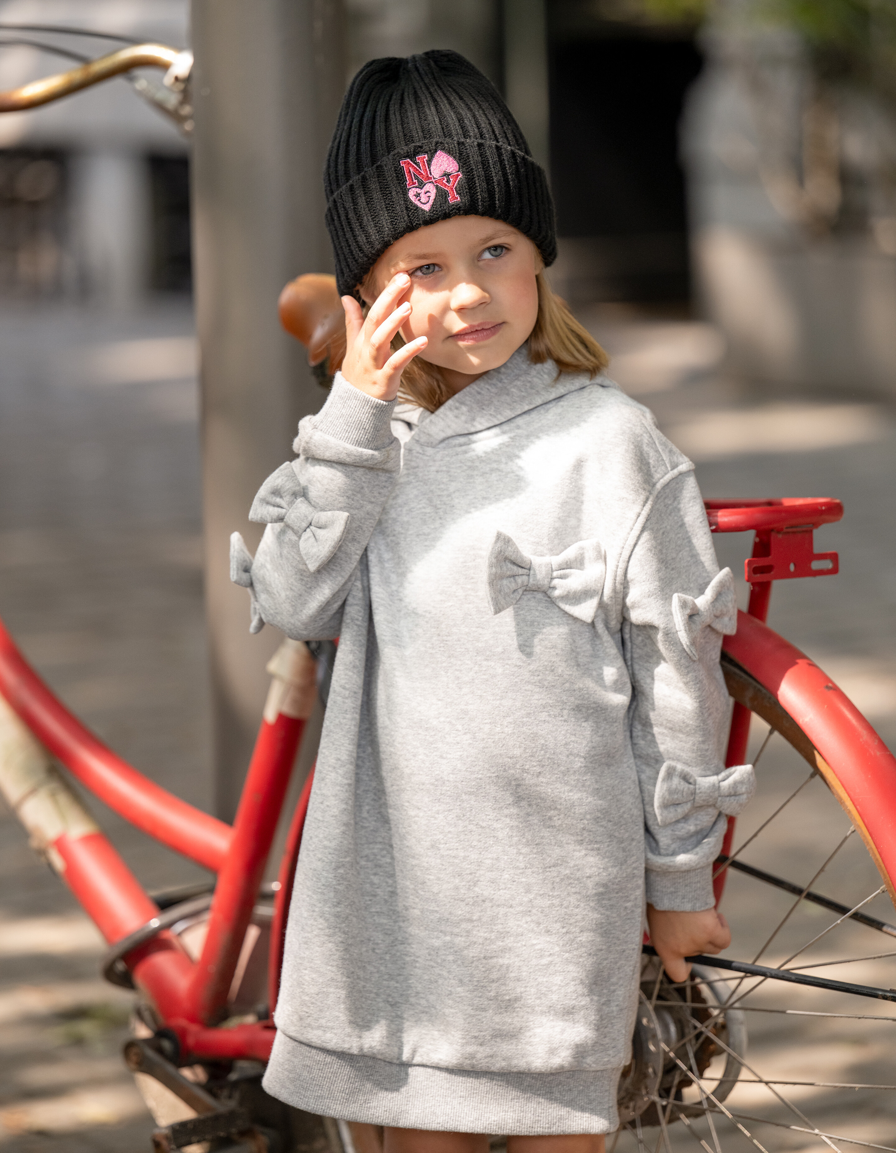 Strik Hoodie Kleid Hellgrau SHOEBY GIRLS