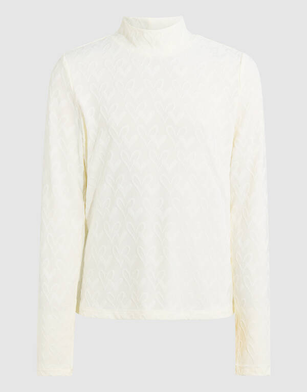 All-Over Heart Longsleeve Top Off-White SHOEBY GIRLS