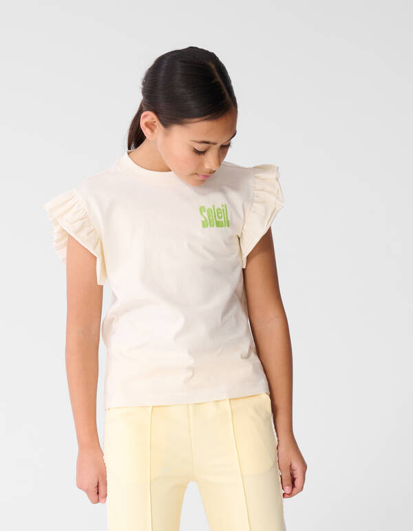 Ruffle Soleil Artwork T-Shirt Off-White SHOEBY GIRLS