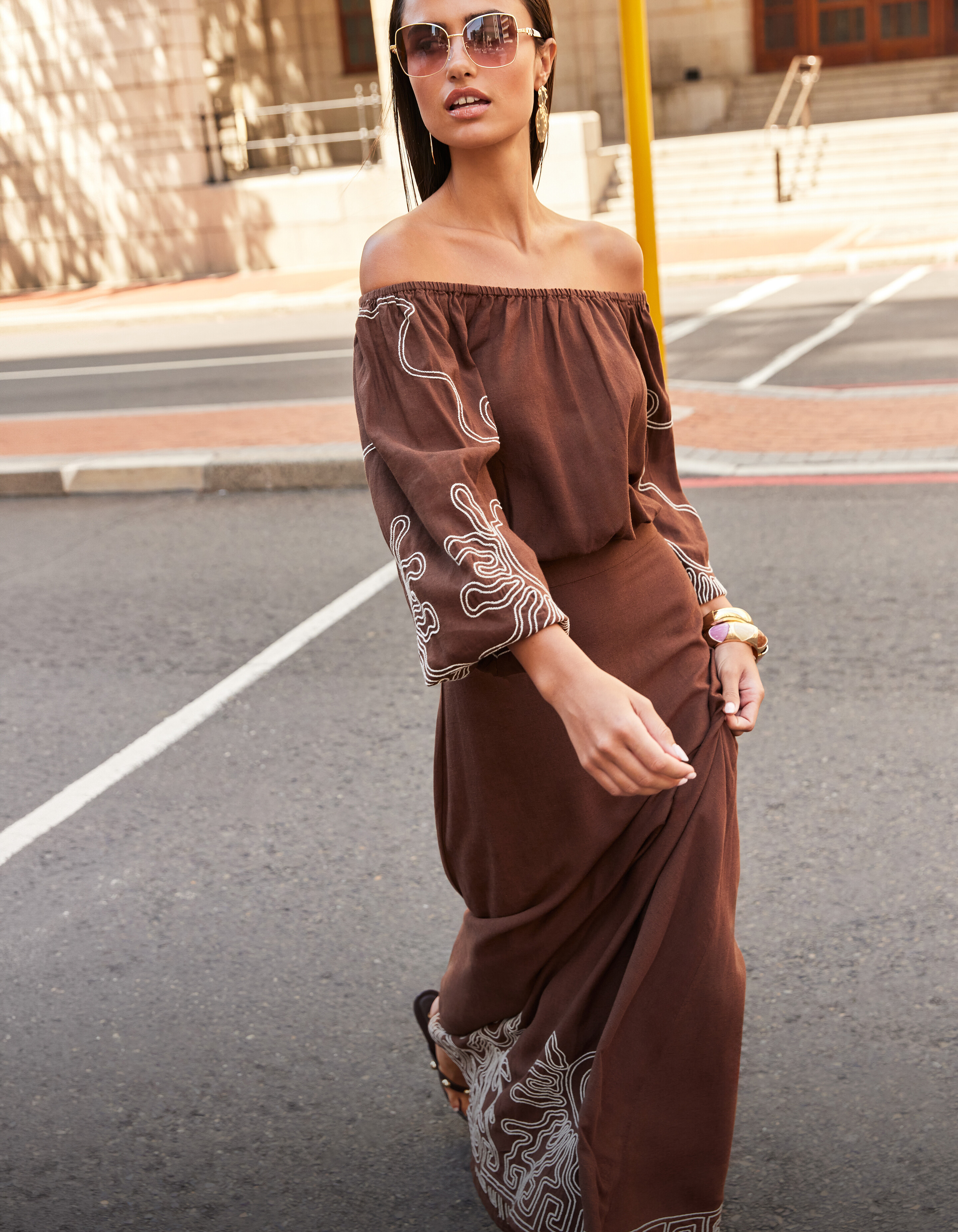 Bestickter Maxi-Rock Braun SHOEBY WOMEN