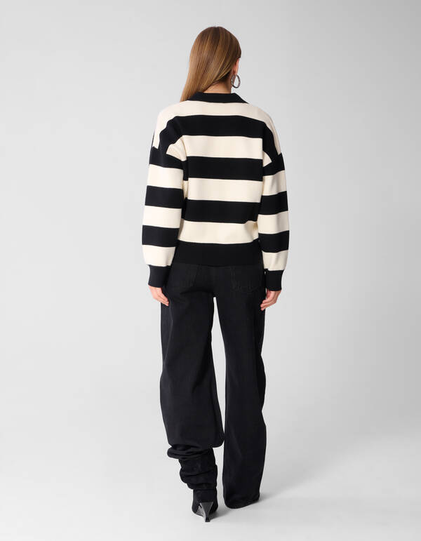 Gestreifte Strickpolo Schwarz/Wei&szlig; SHOEBY WOMEN