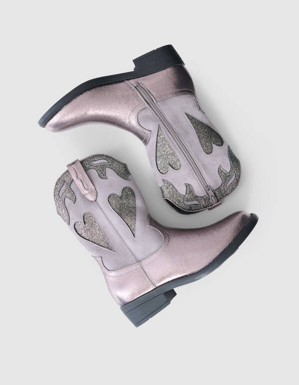 Gl&auml;nzende Herz-Stiefel Silber SHOEBY SHOES