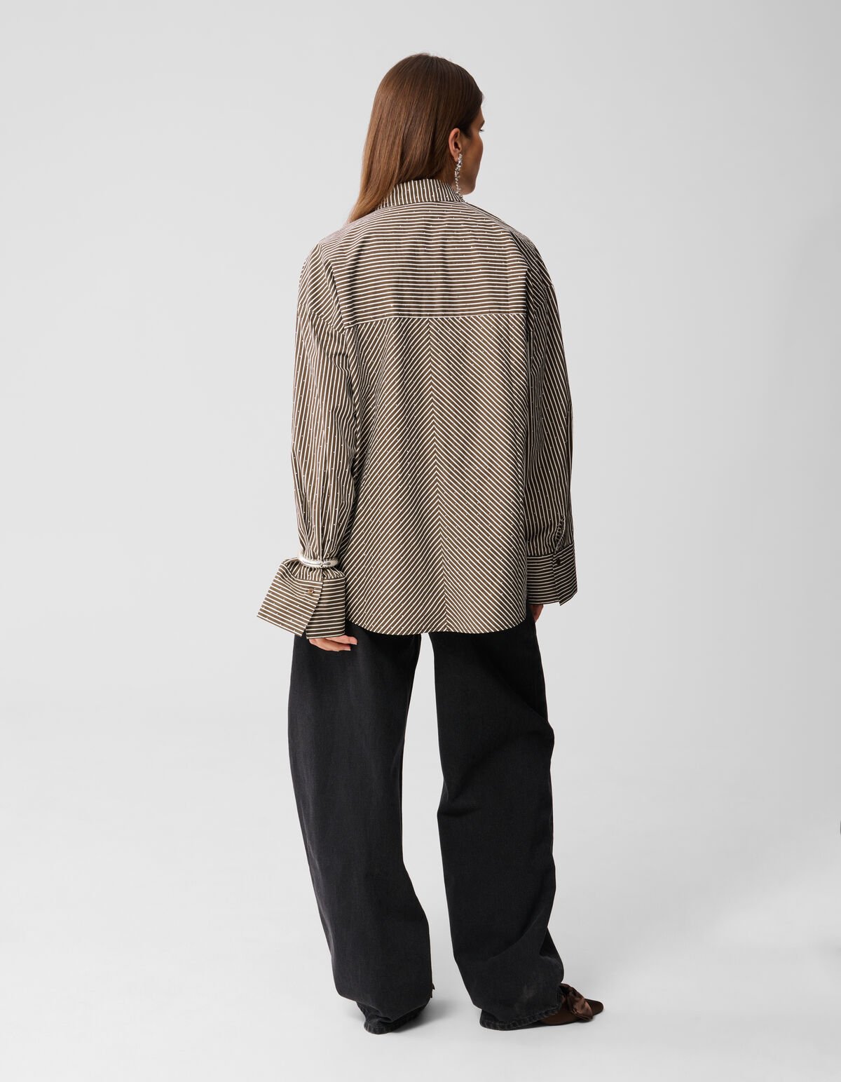 Nadelstreifenbluse mit Strasssteinen, Braun SHOEBY WOMEN