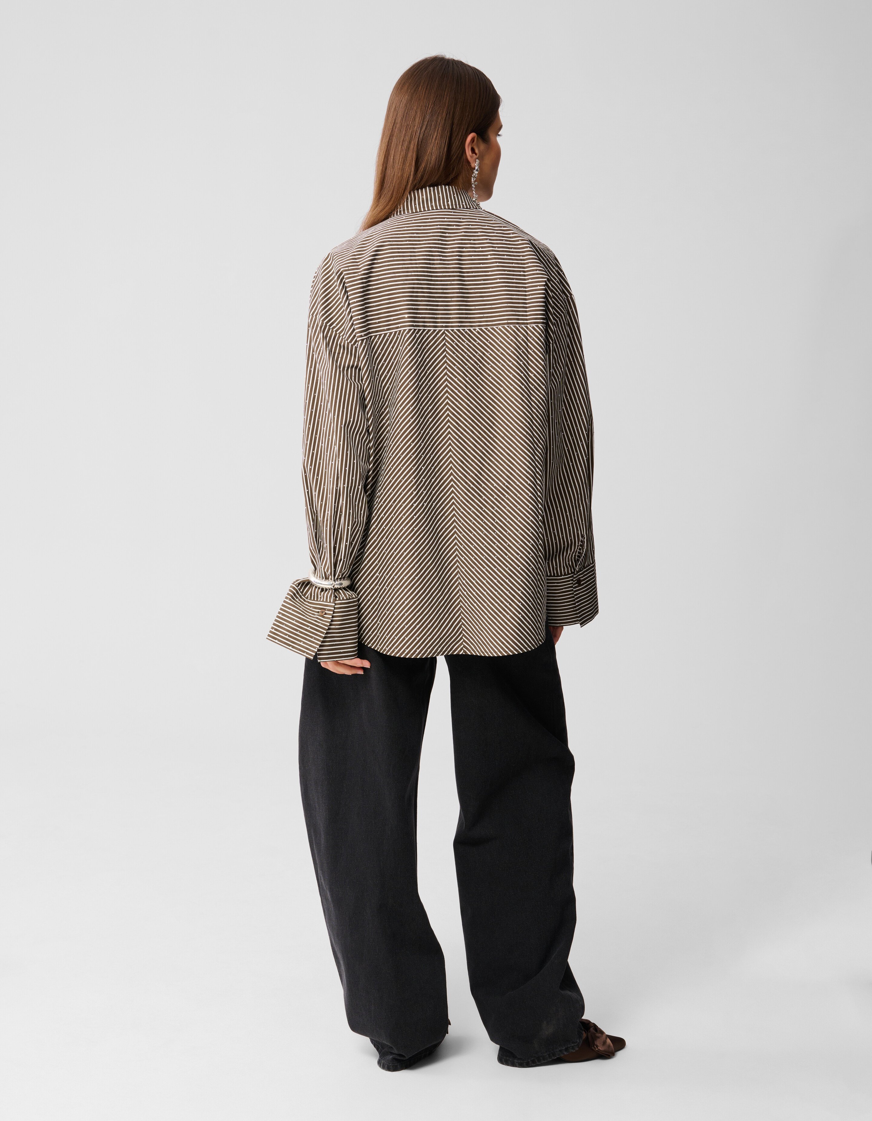 Nadelstreifenbluse mit Strasssteinen, Braun SHOEBY WOMEN