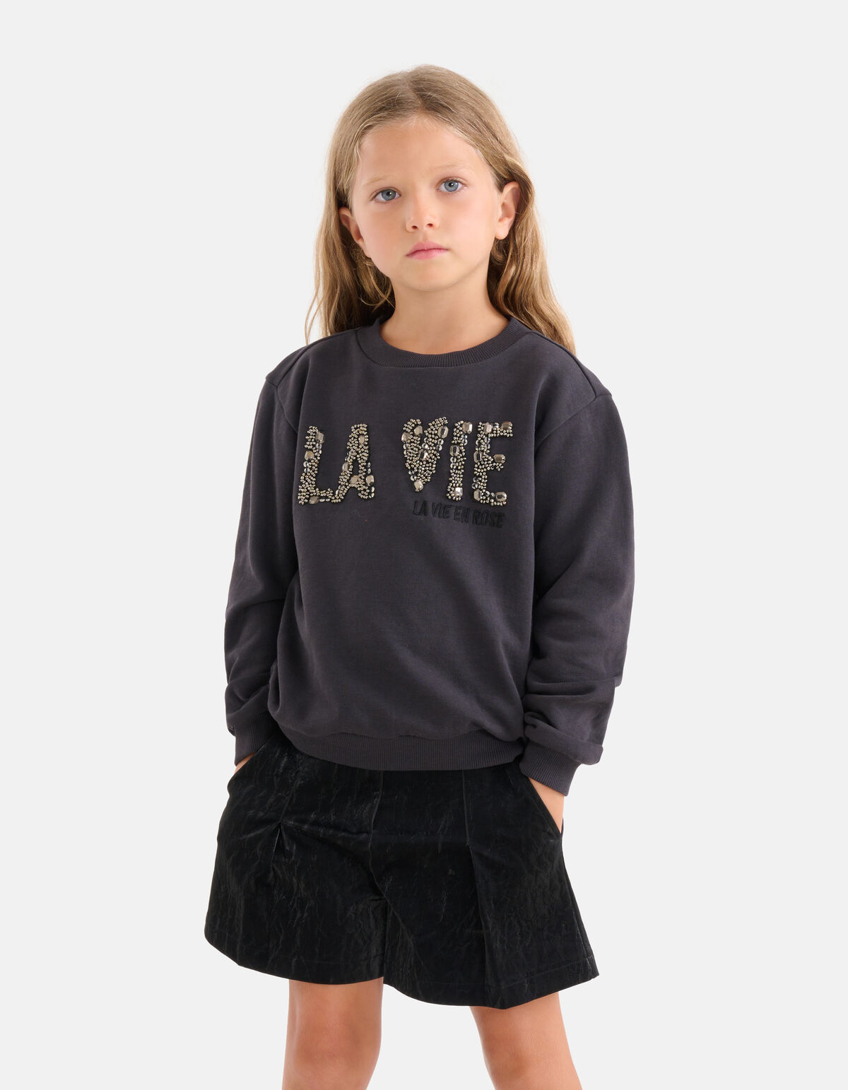 Nieten-Pullover Dunkelgrau SHOEBY GIRLS
