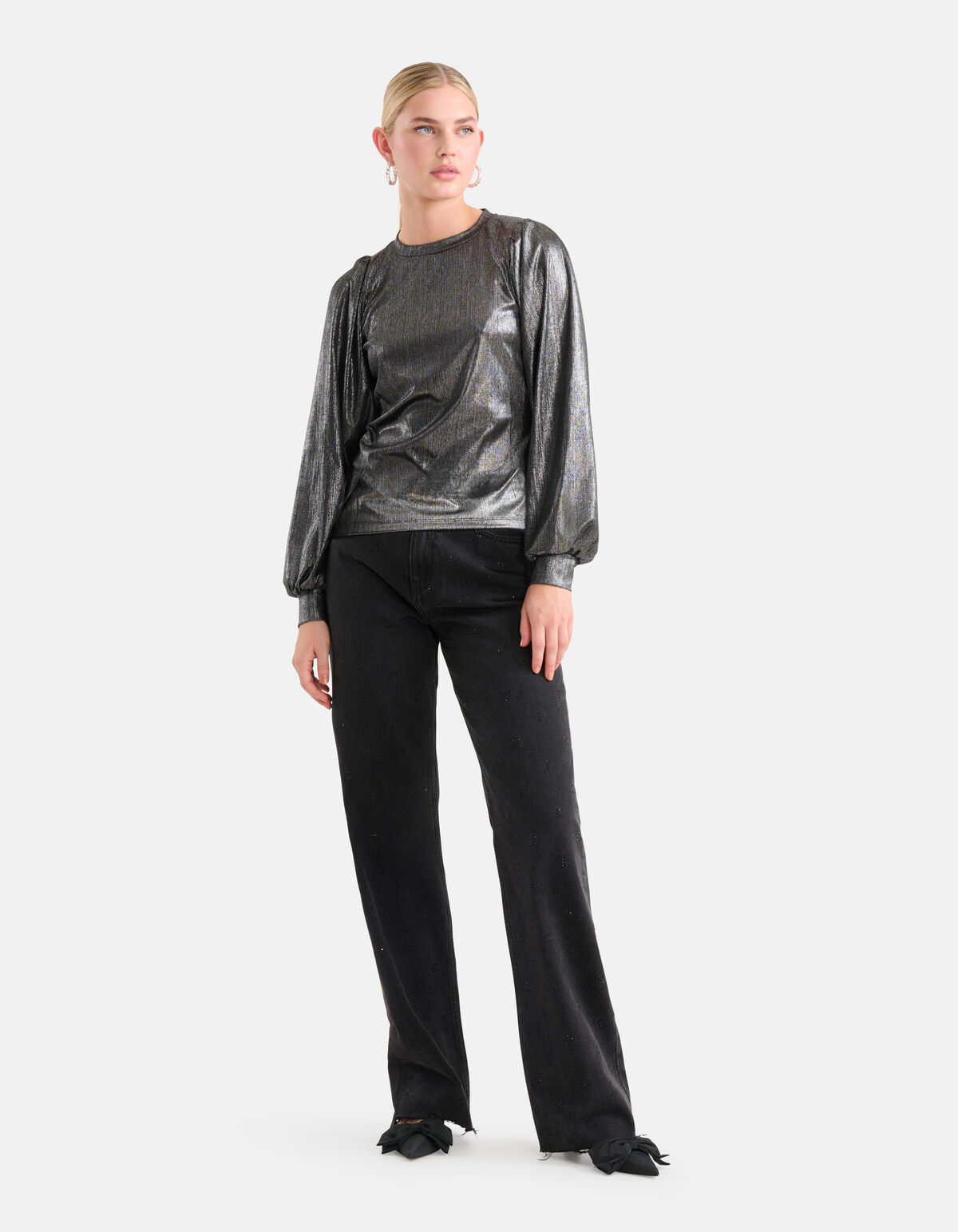 Glitzer-Langarmtop Schwarz SHOEBY WOMEN