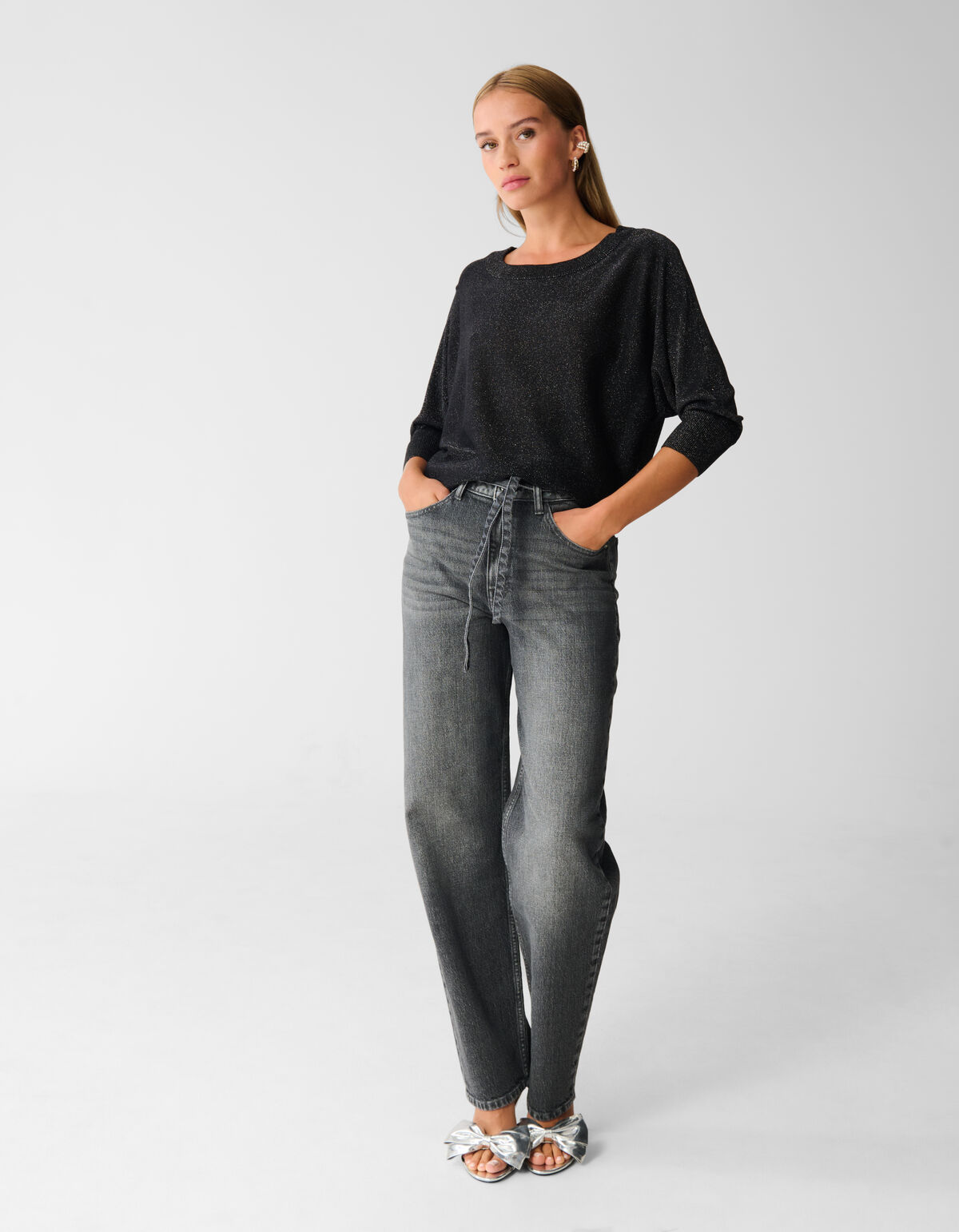 Glitzer Fledermausärmel Pullover Schwarz SHOEBY WOMEN