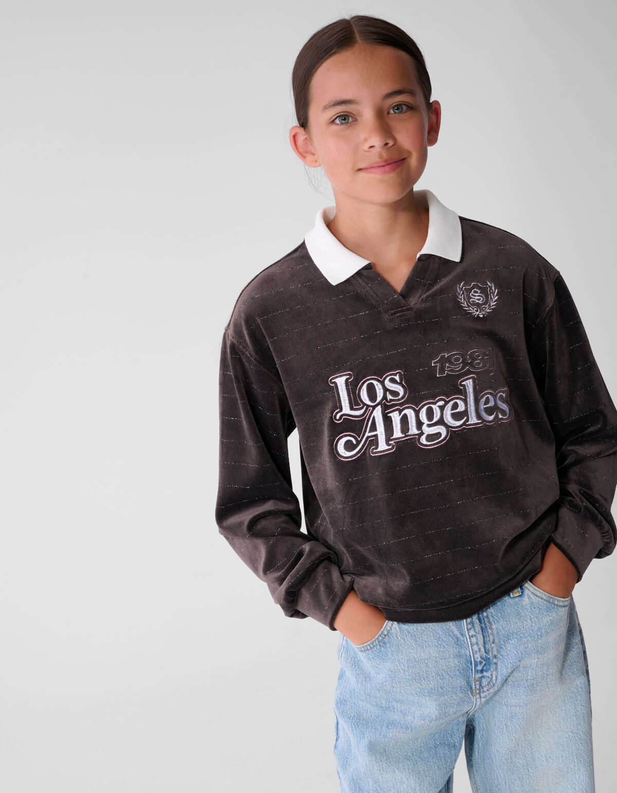 Velvet Sporty Longsleeve-Top Dunkelbraun SHOEBY GIRLS