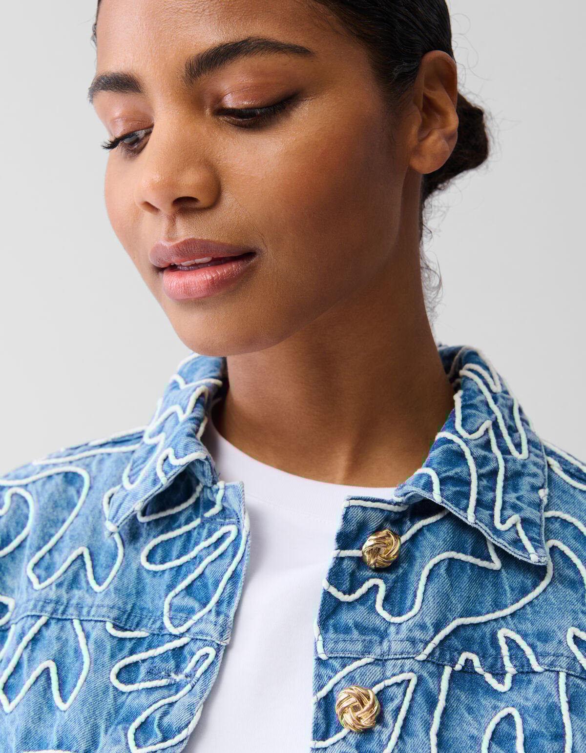 Denim Embroidery Cord Jacket Blue SHOEBY WOMEN