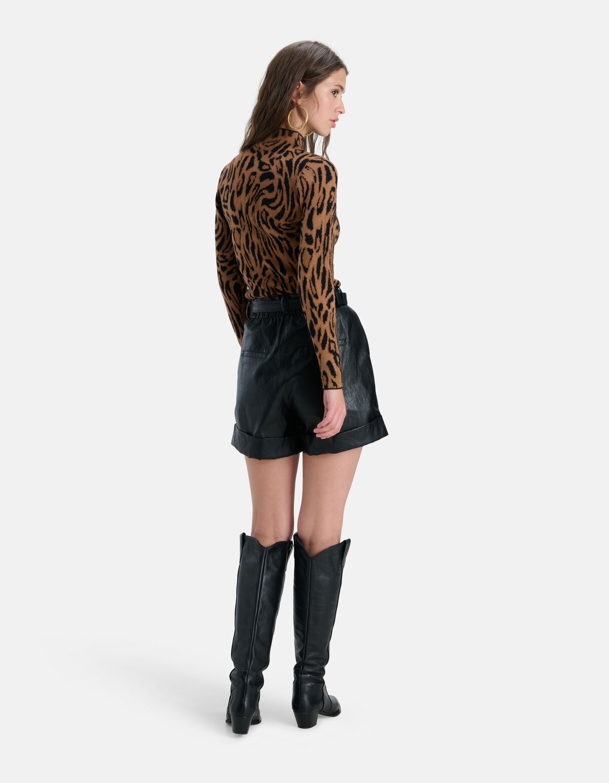 Rollkragenpullover mit Leopardenprint Braun SHOEBY WOMEN