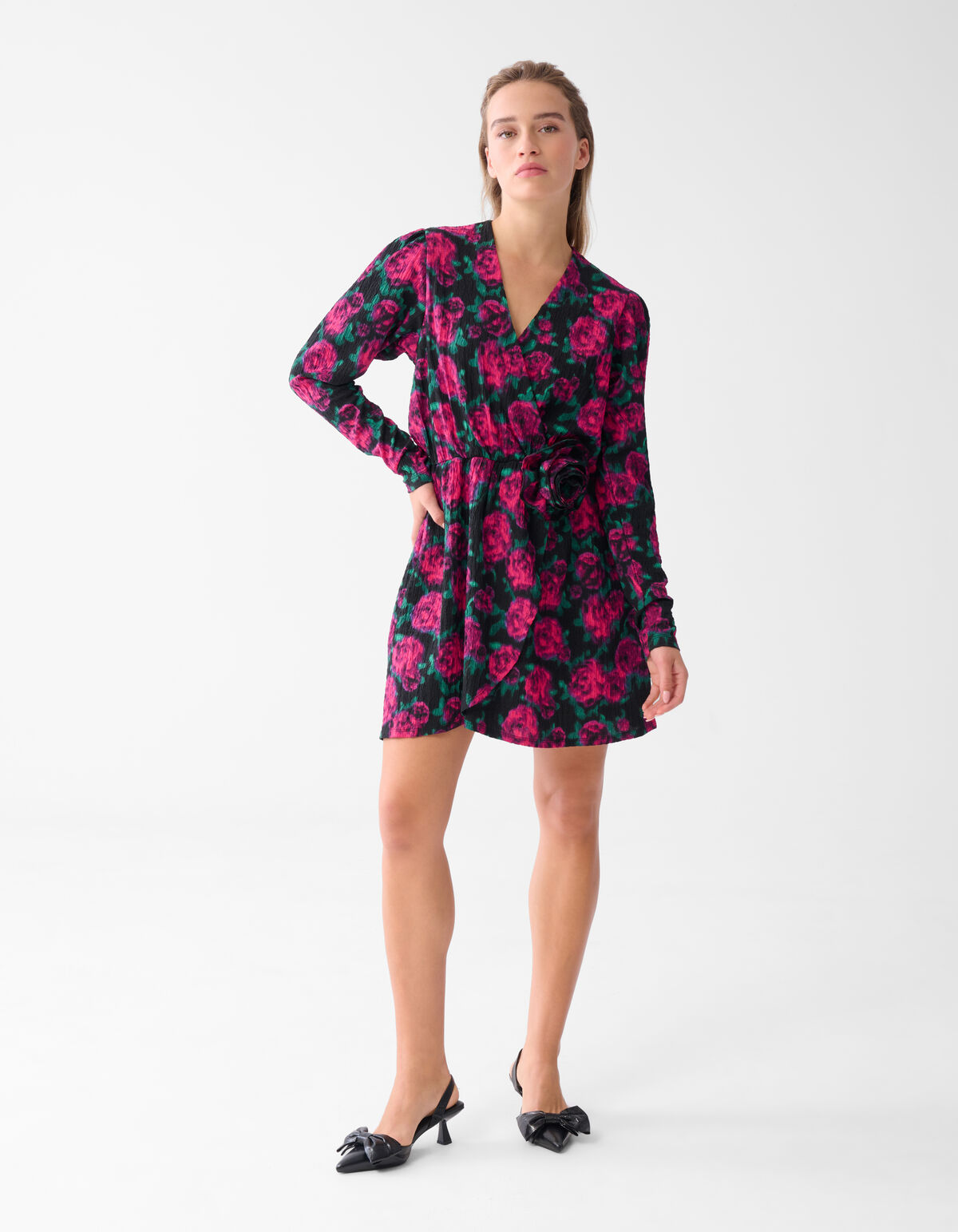 Bedrucktes Crinkle-Kleid Schwarz SHOEBY WOMEN