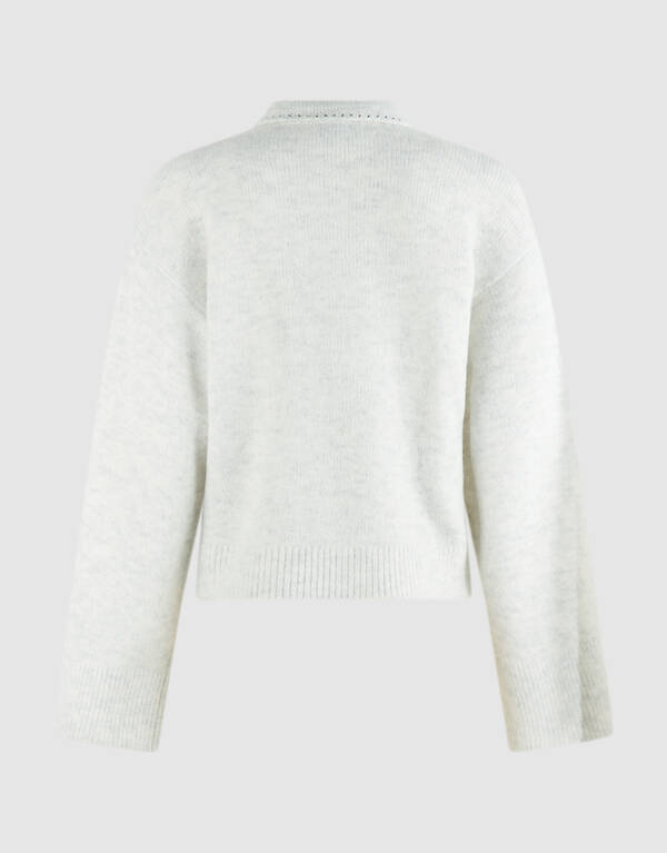Zip Polo Strickpullover hellgrau SHOEBY WOMEN
