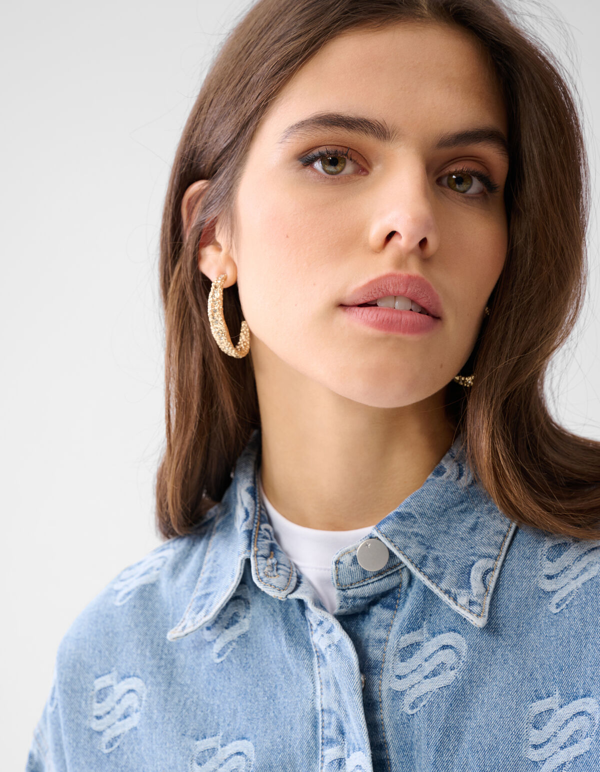 Jacquard-Logo-Denim-Bluse Mediumstone SHOEBY WOMEN