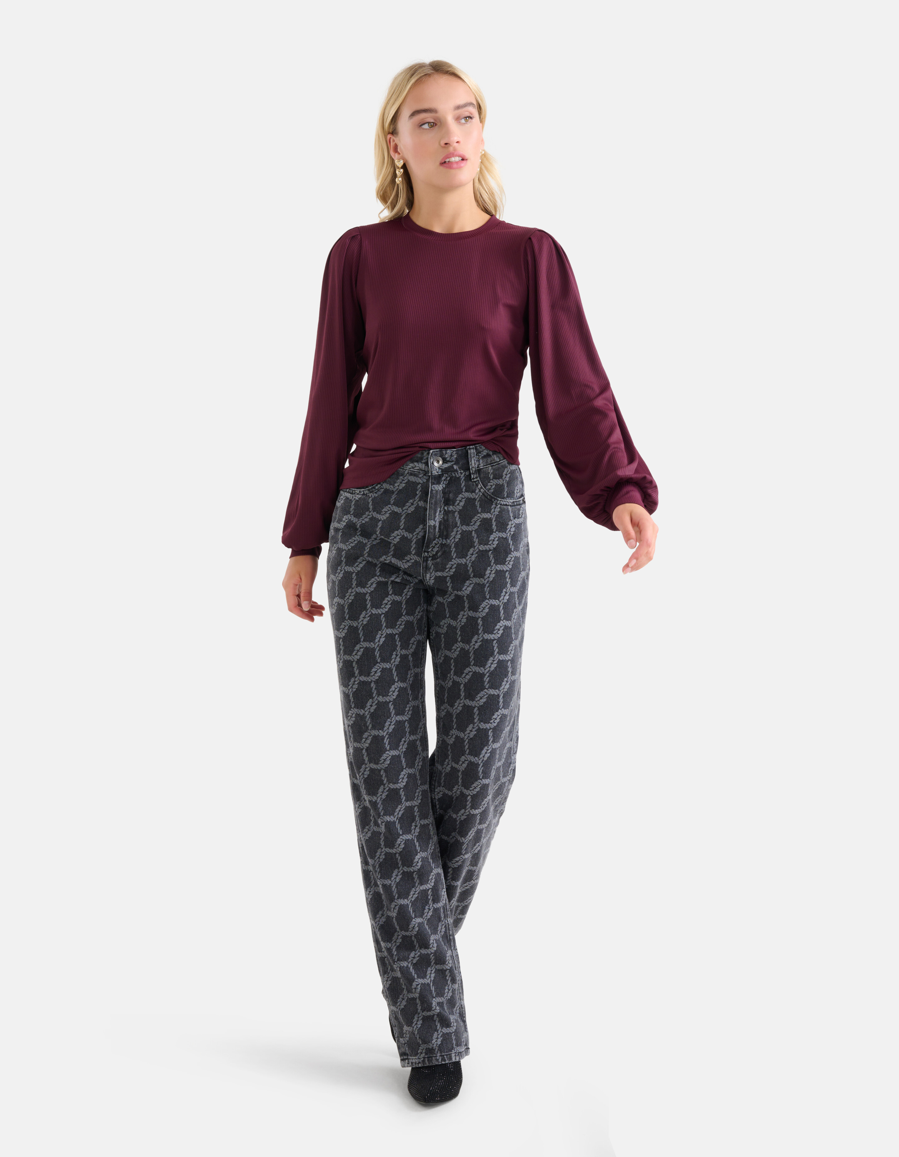 Rippstrick-Langarmshirt Bordeaux SHOEBY WOMEN