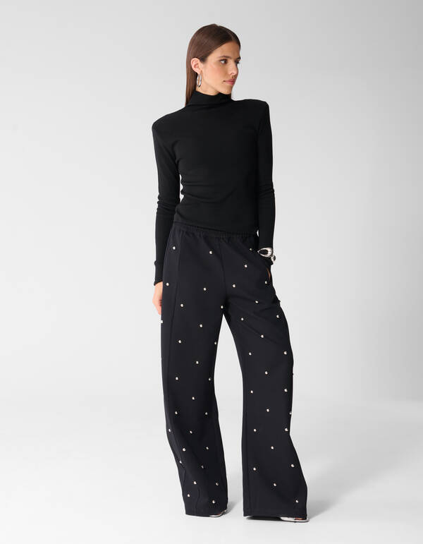 Studded Wide Leg Fit Hose Schwarz SHOEBY WOMEN