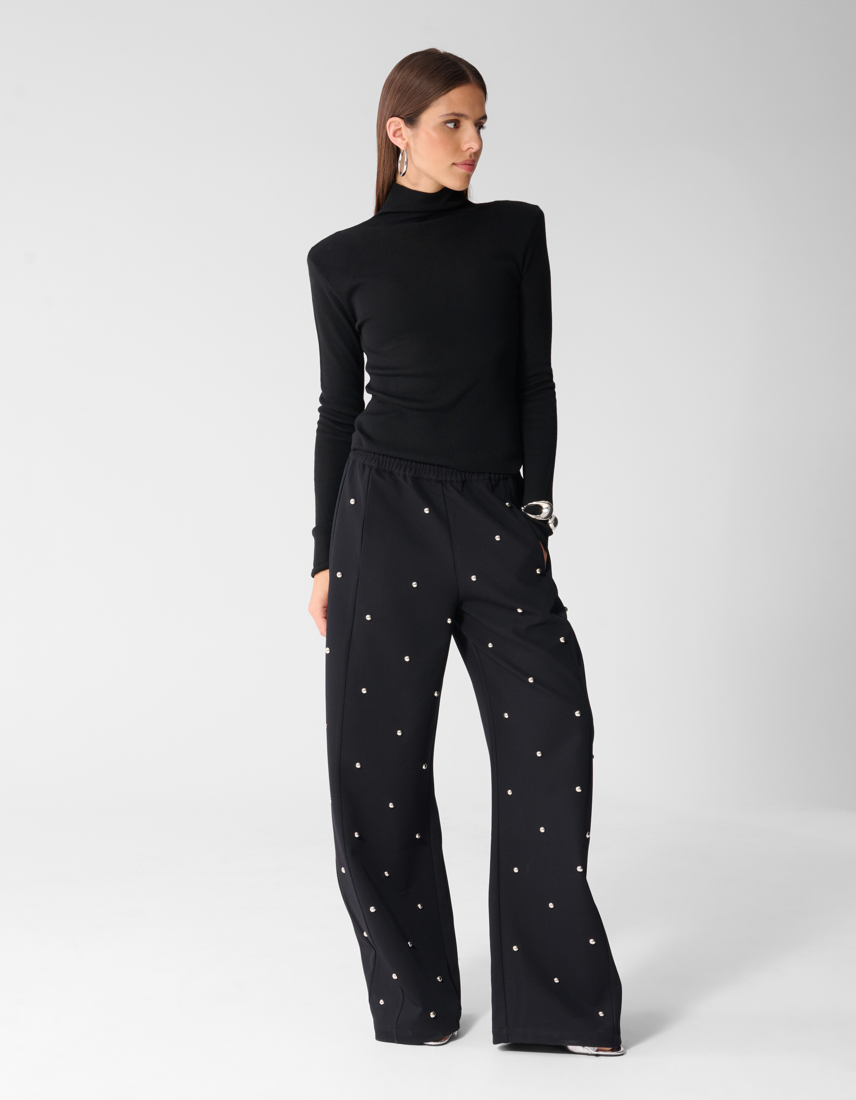 Studded Wide Leg Fit Hose Schwarz SHOEBY WOMEN