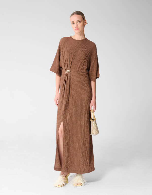 Organisches Crinkle Maxikleid Braun SHOEBY WOMEN