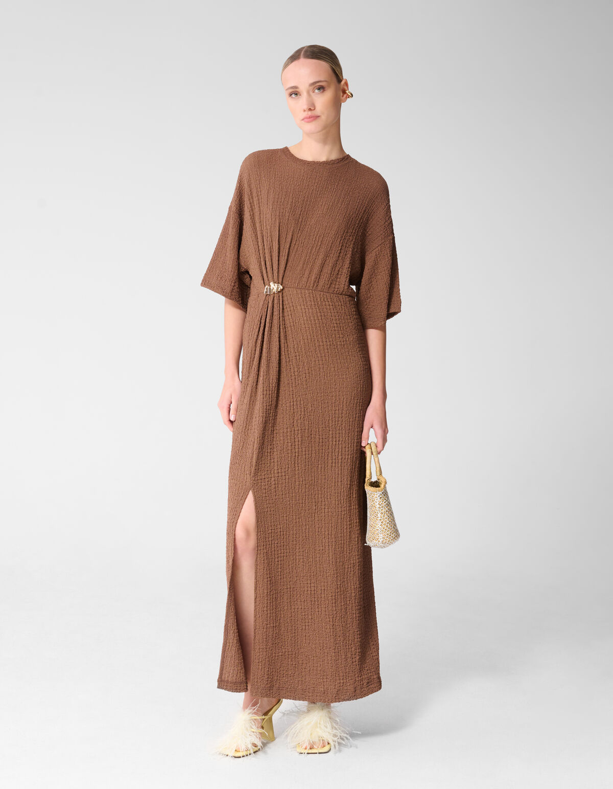 Organisches Crinkle Maxikleid Braun SHOEBY WOMEN