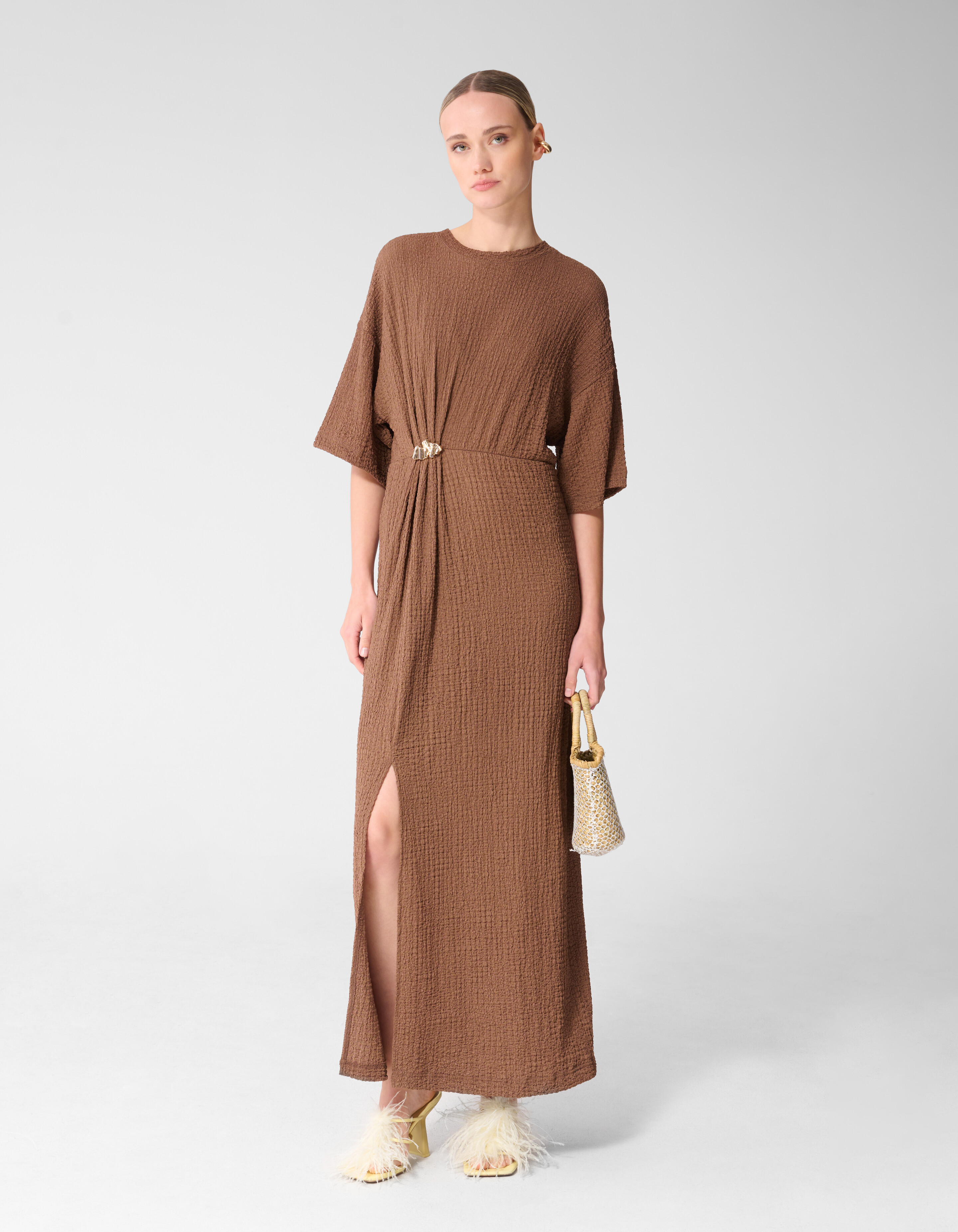 Organisches Crinkle Maxikleid Braun SHOEBY WOMEN