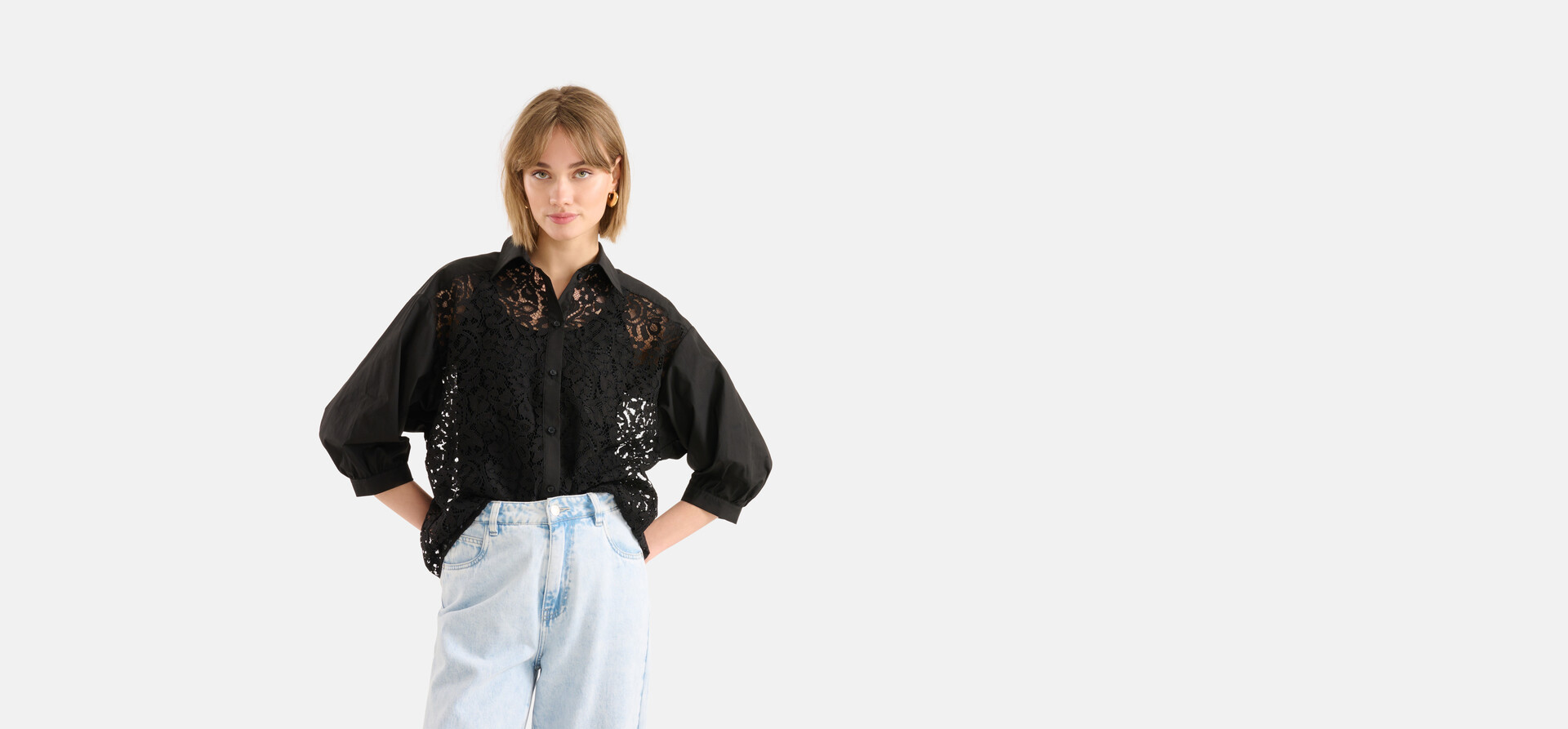 Bluse aus Spitzenpopeline Schwarz SHOEBY WOMEN