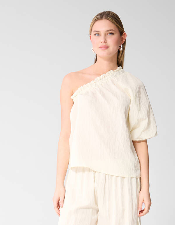 Asymmetrische Twist Puff Top Gebrochen Wei&szlig; SHOEBY WOMEN