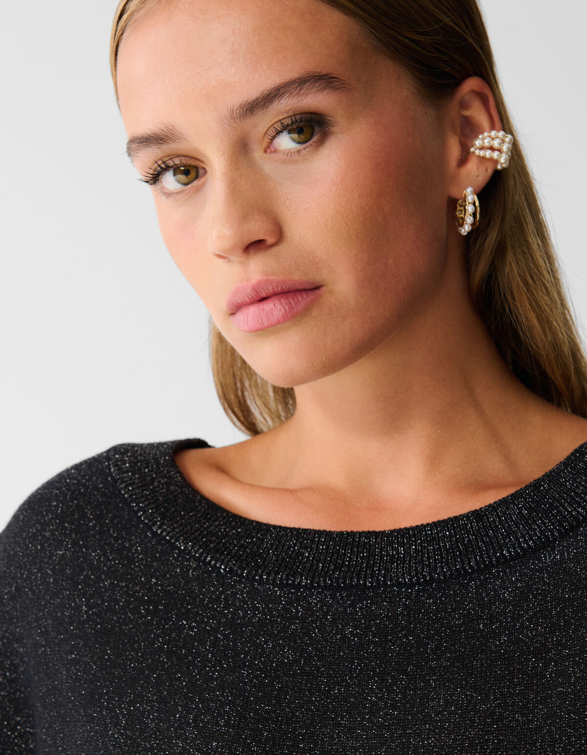 Glitzer Fledermausärmel Pullover Schwarz SHOEBY WOMEN