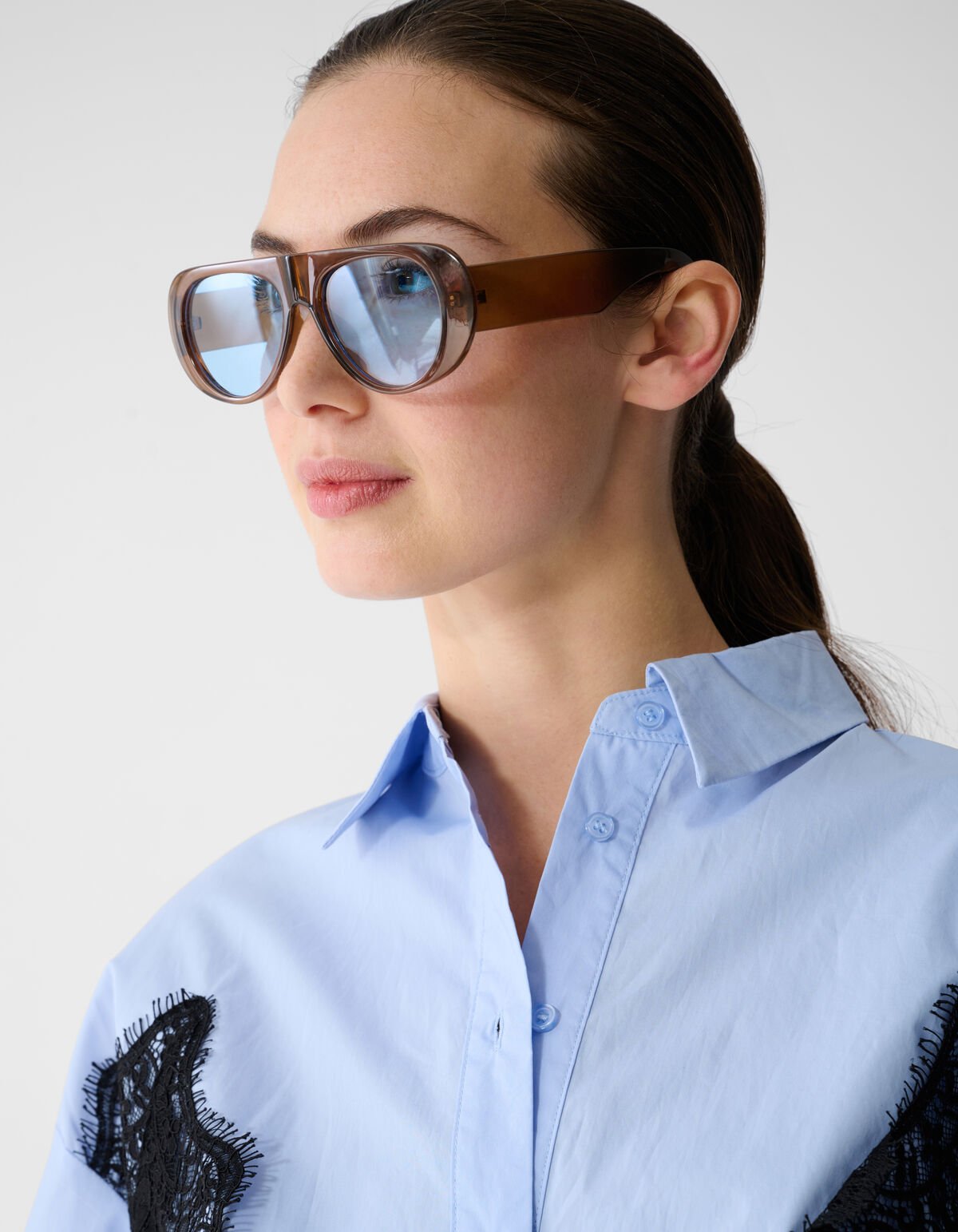 &Uuml;bergro&szlig;e Spitzenbluse Blau SHOEBY WOMEN