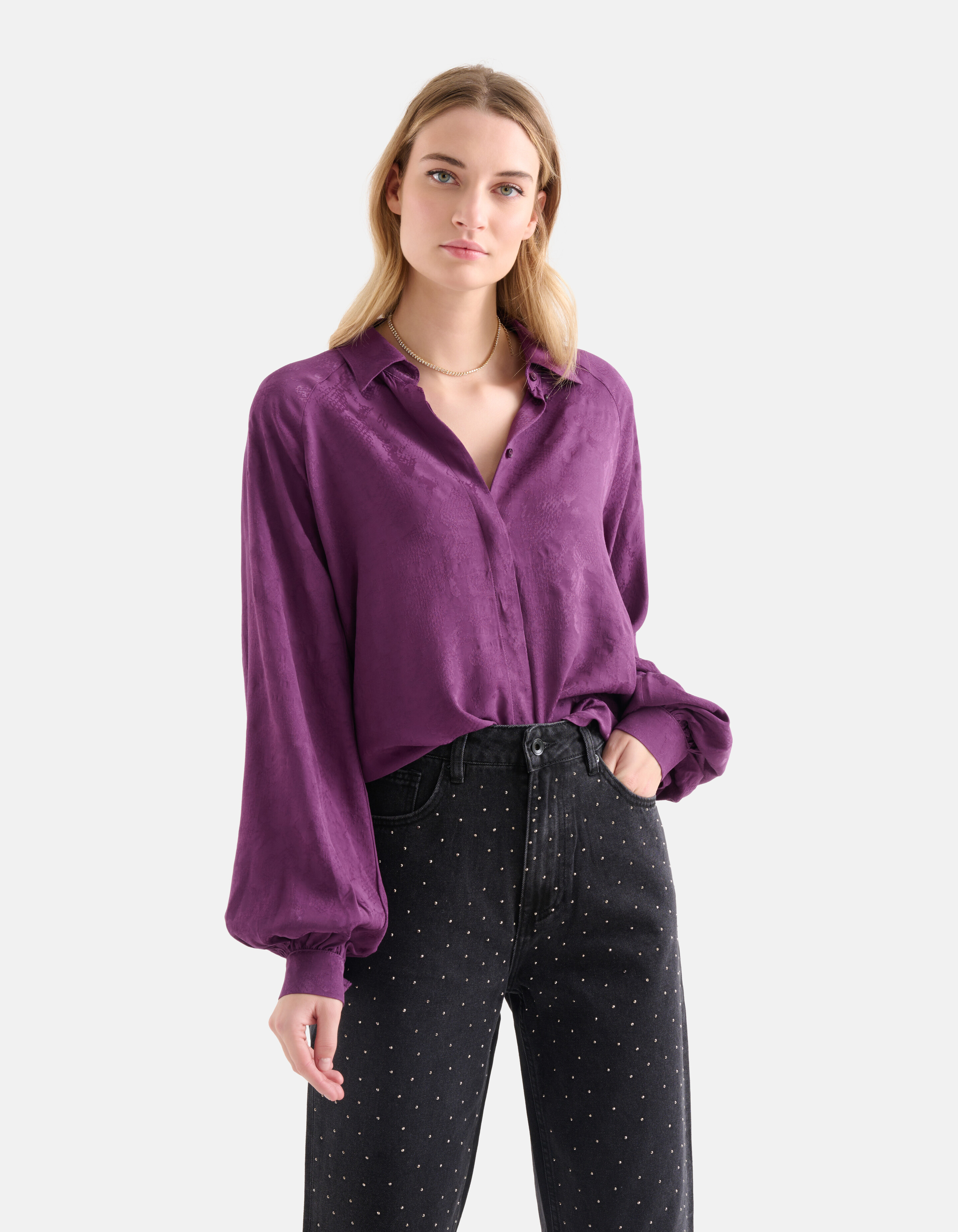 Entspannte Jacquard-Bluse Lila SHOEBY WOMEN
