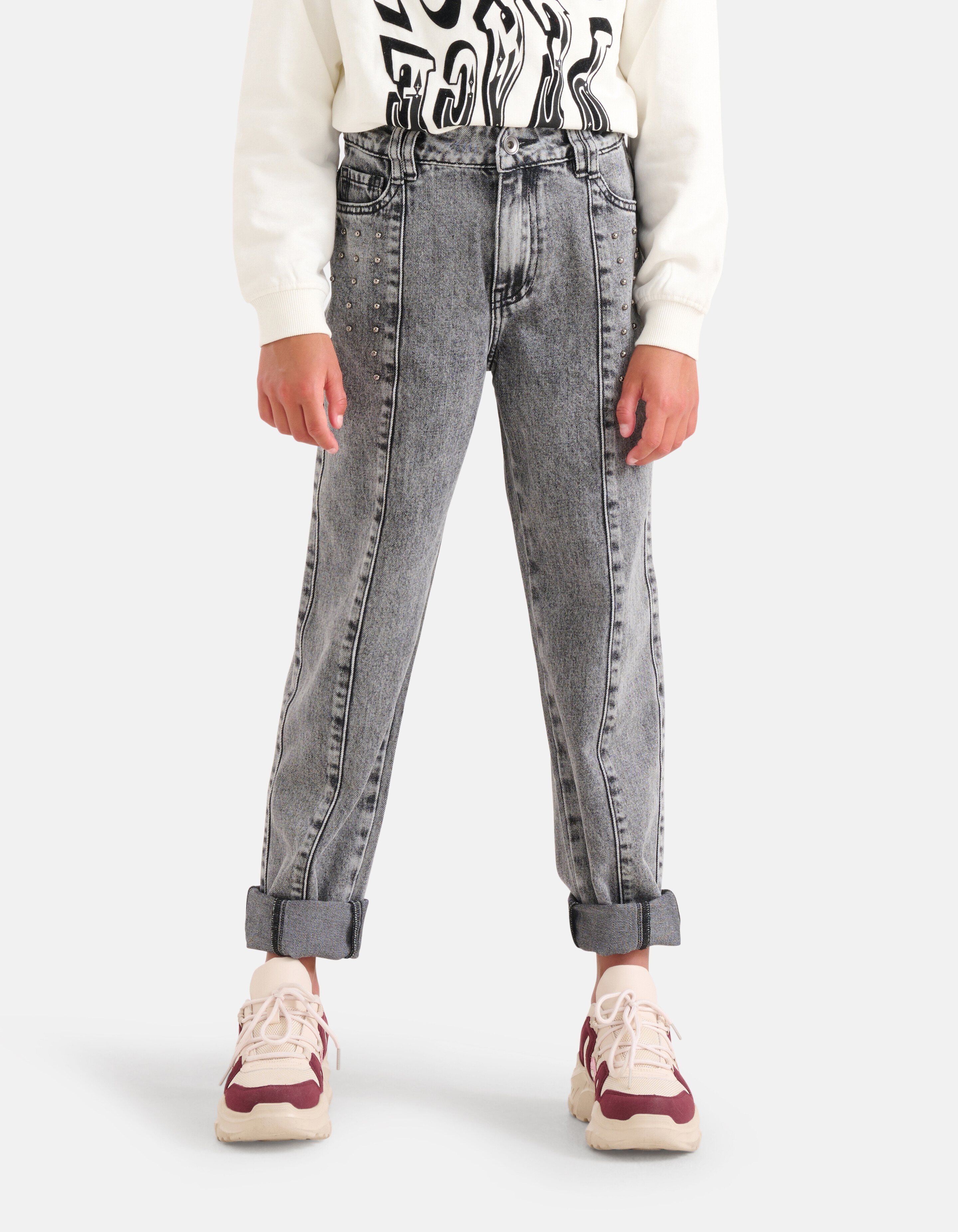 Studs Straight Fit Jeans Donkergrijs SHOEBY GIRLS