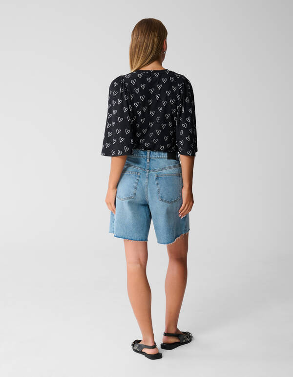 Bedrucktes Herz-Jersey-Top Schwarz SHOEBY WOMEN