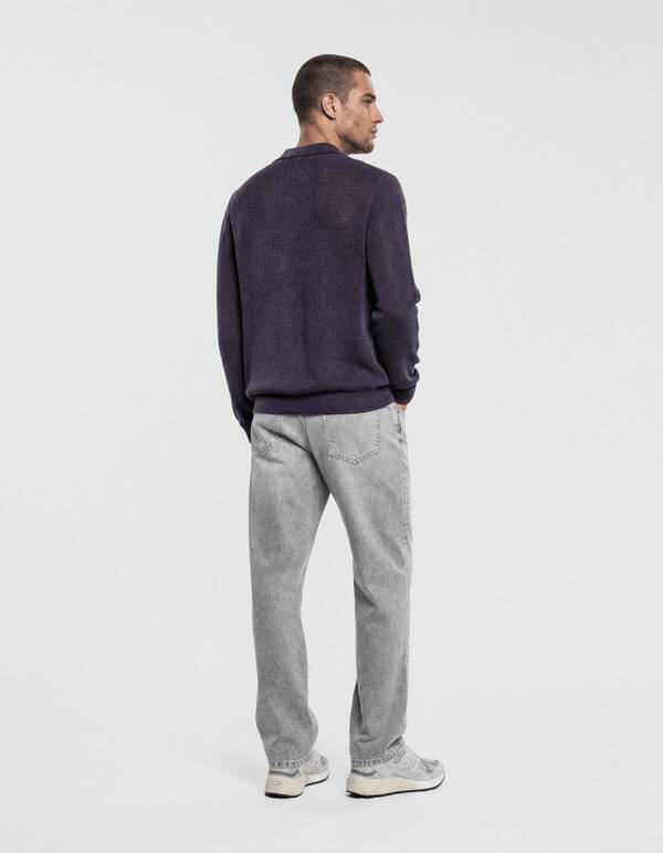 Lang&auml;rmliges Strick-Polohemd Dunkelviolett SHOEBY MEN