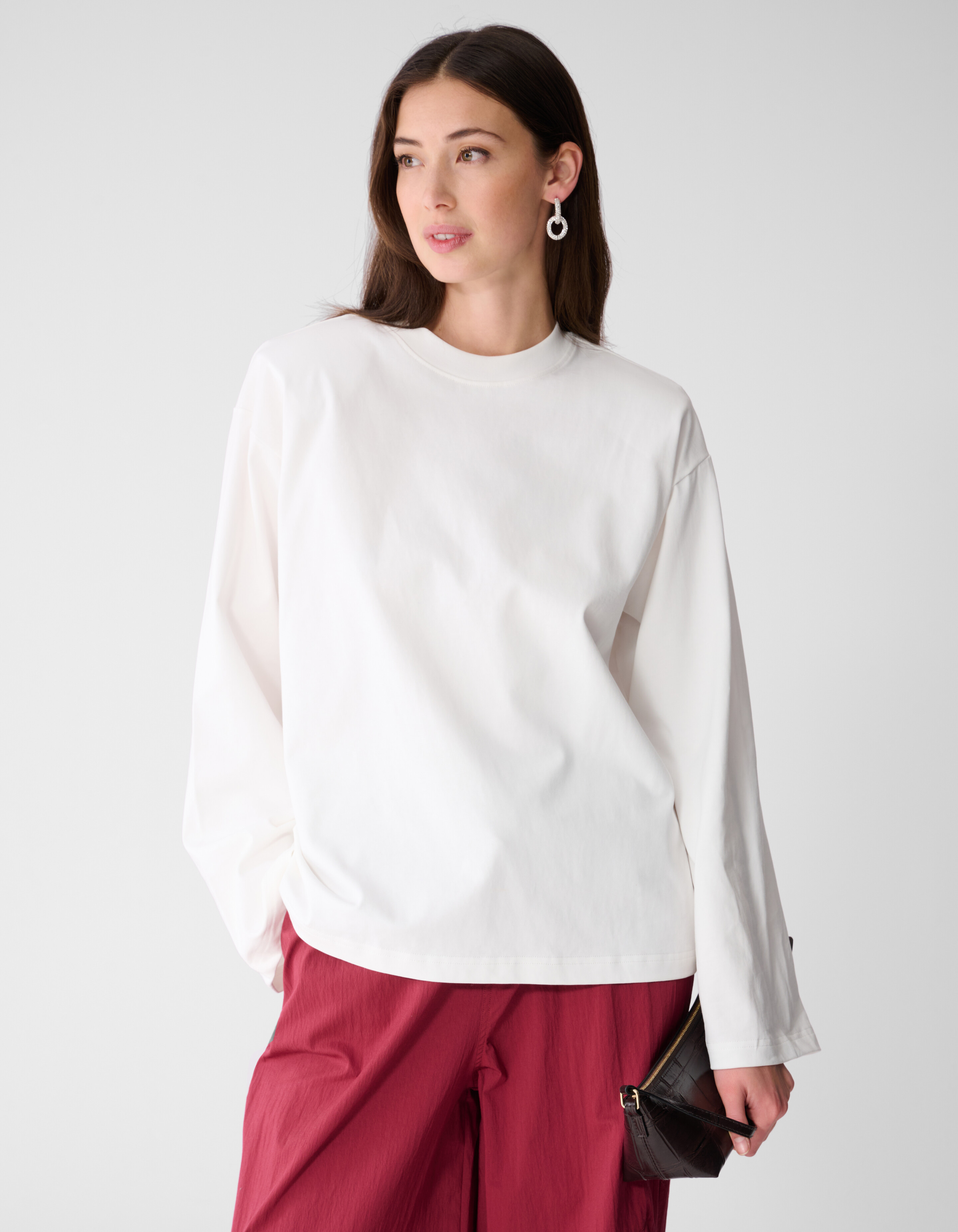 Oversized Basic Langarmshirt Wei&szlig; SHOEBY WOMEN