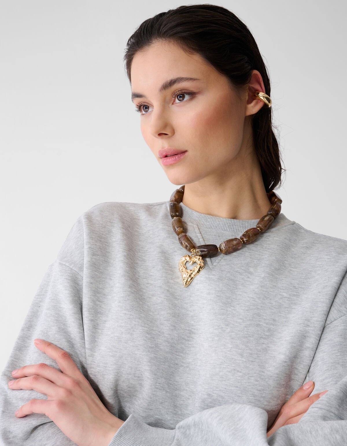 Quadratisches Perlenherz Halskette Braun SHOEBY ACCESSOIRES