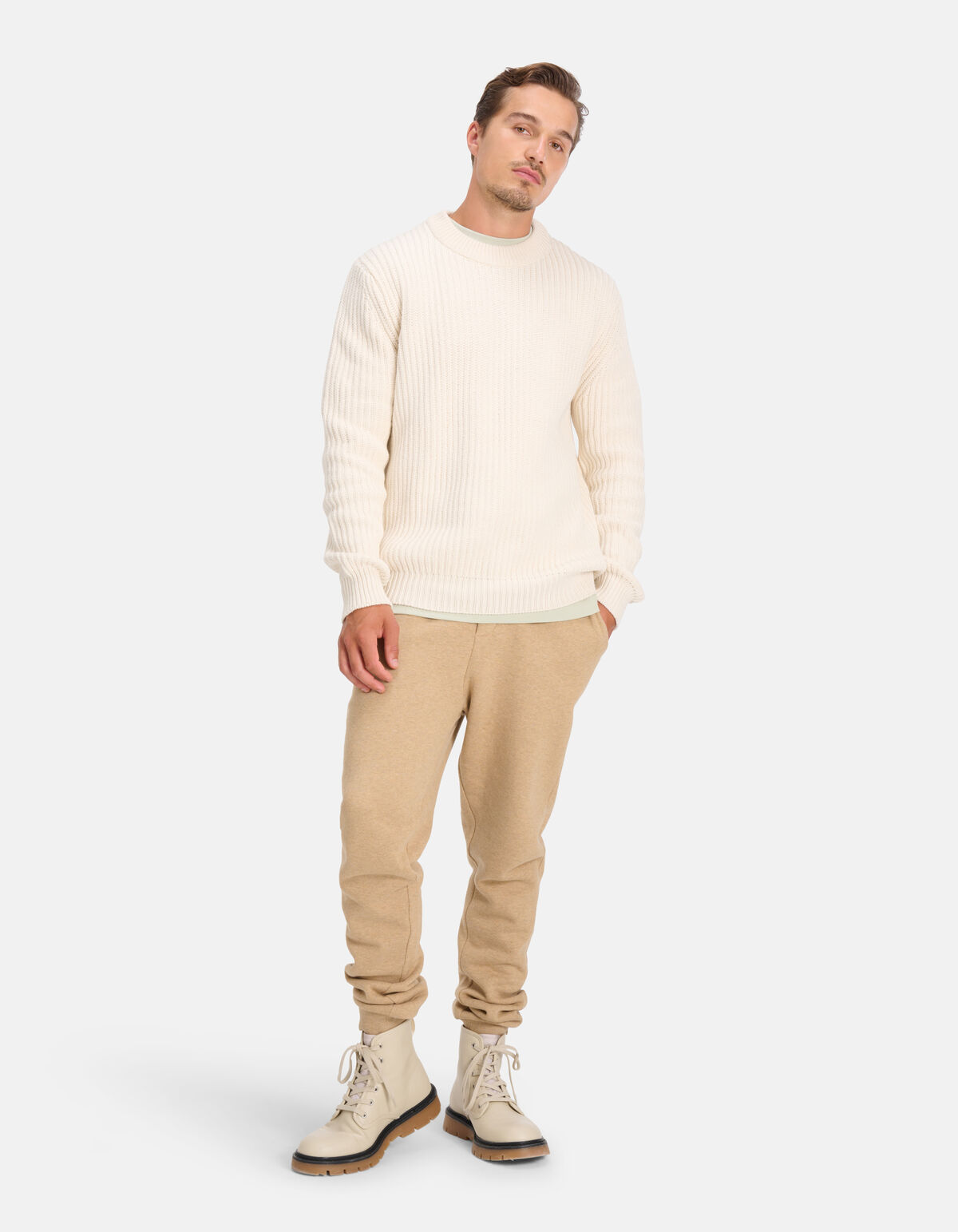 Grobgestrickter Pullover Off White SHOEBY MEN