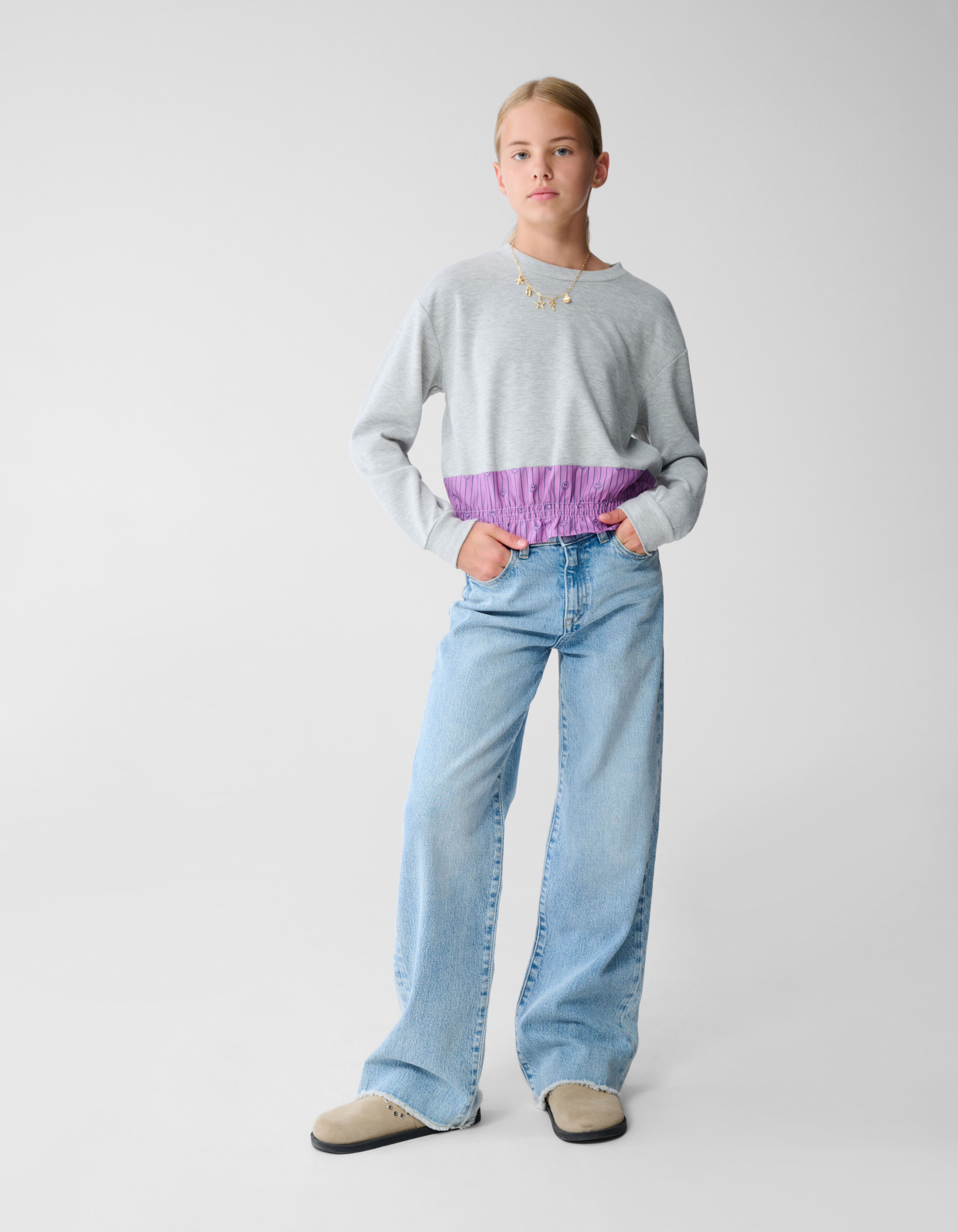 Rüschen-Nadelstreifenpullover Grau SHOEBY GIRLS