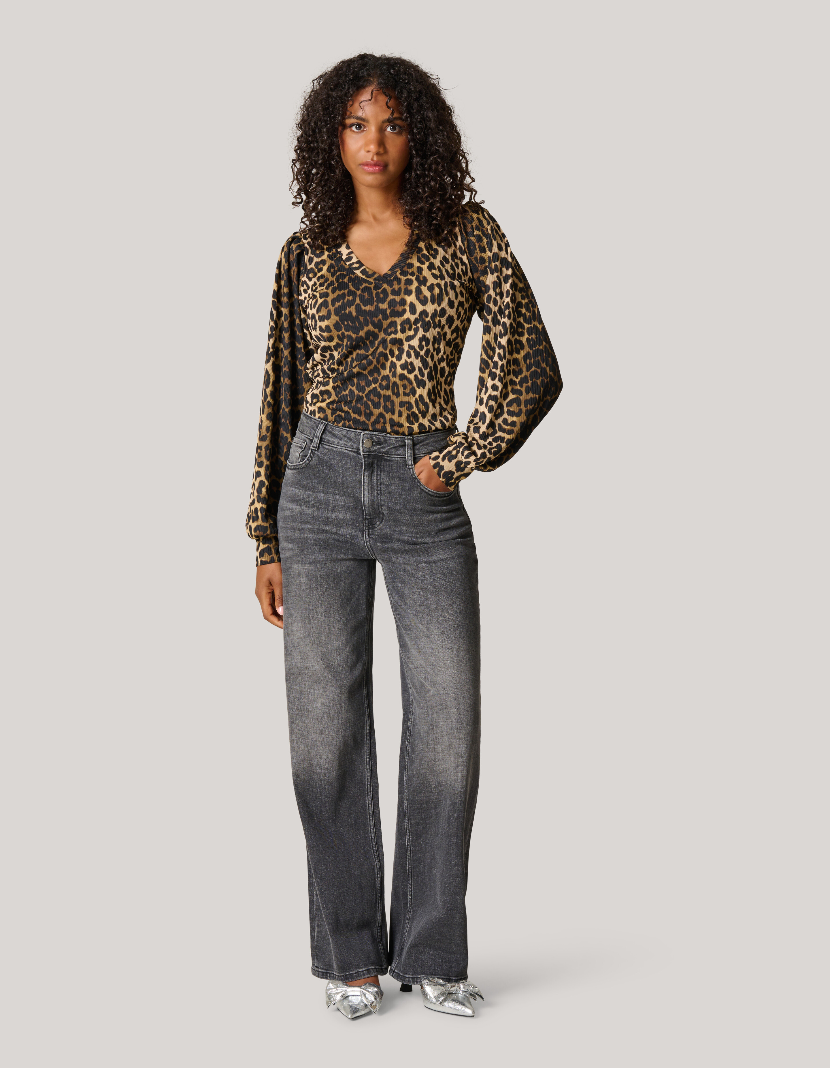 Leoparden-Top aus Ripp-Jersey Braun SHOEBY WOMEN