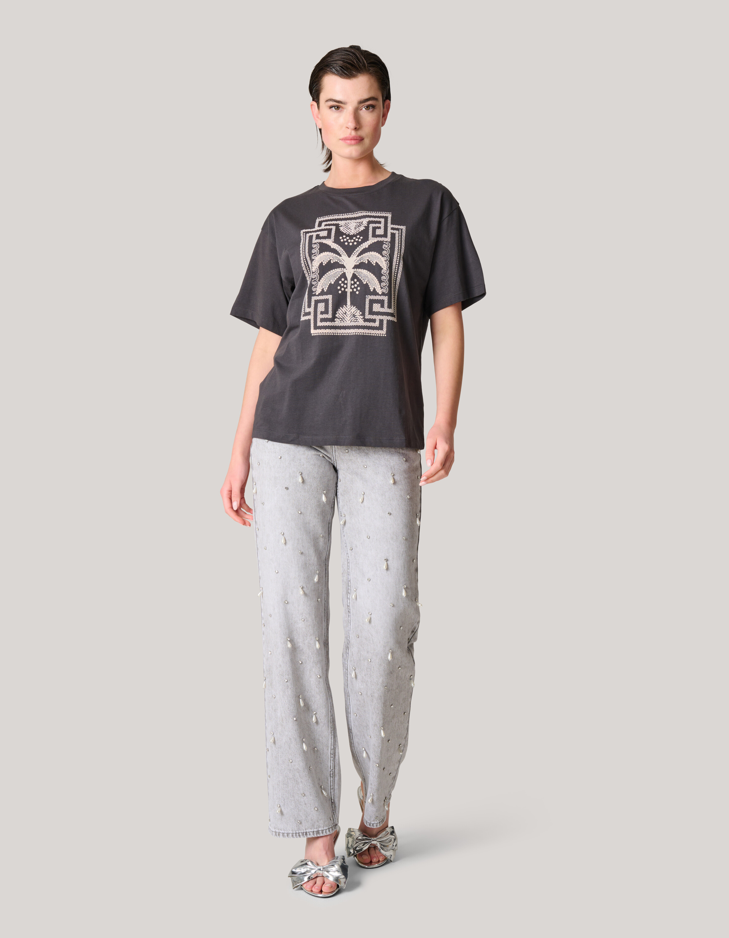 Besticktes Puff-T-Shirt Dunkelgrau SHOEBY WOMEN