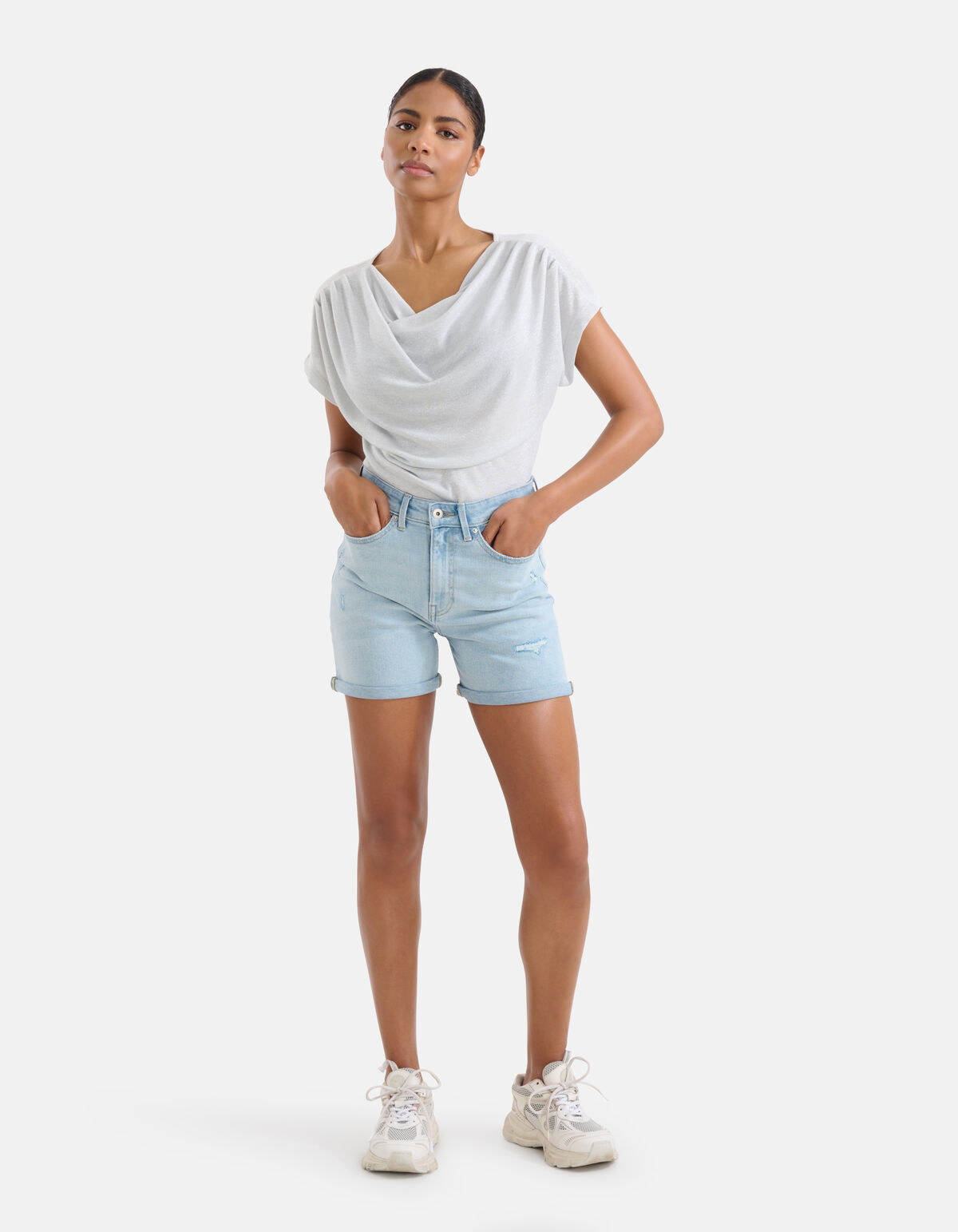 Drapiertes Glitzer-Top Silber SHOEBY WOMEN