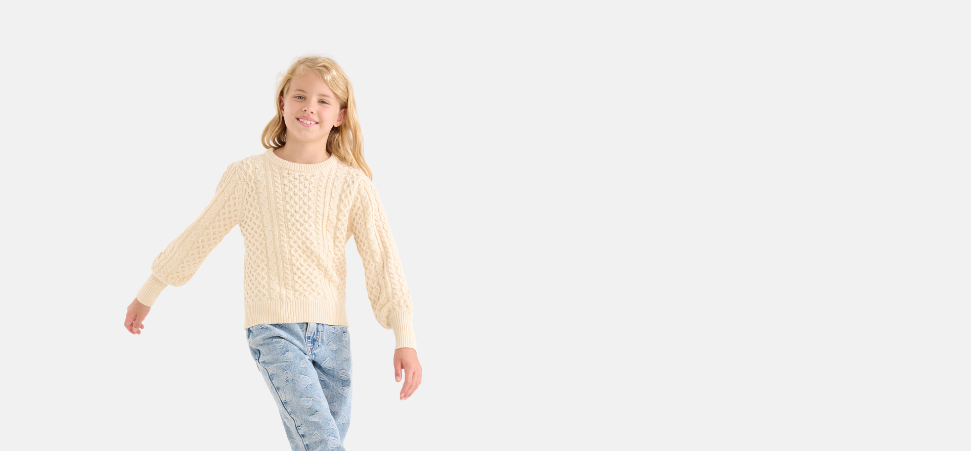 Strickpullover mit Zopfmuster Off White SHOEBY GIRLS