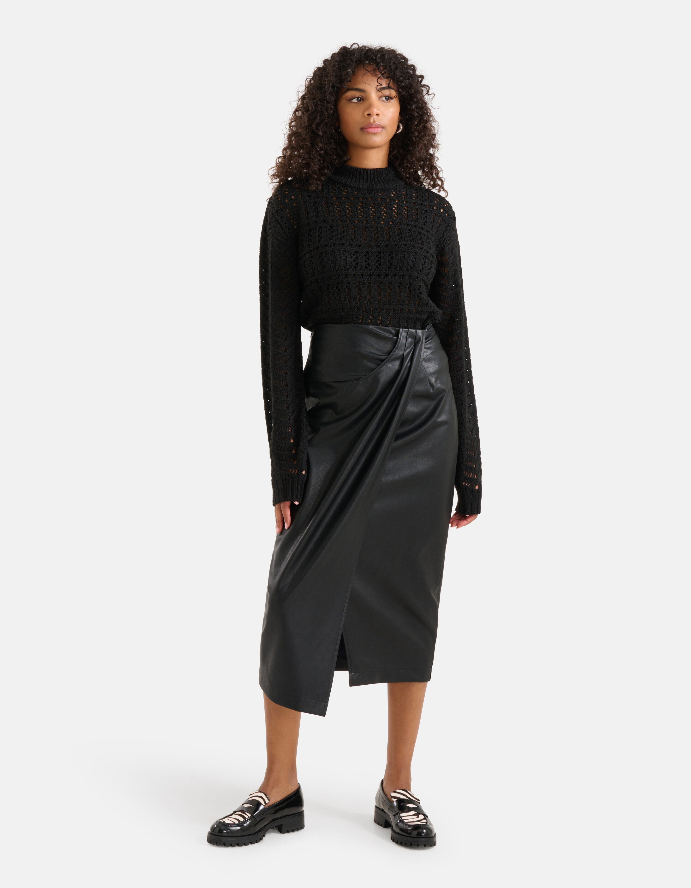 Veganer Midirock aus Leder Schwarz SHOEBY WOMEN