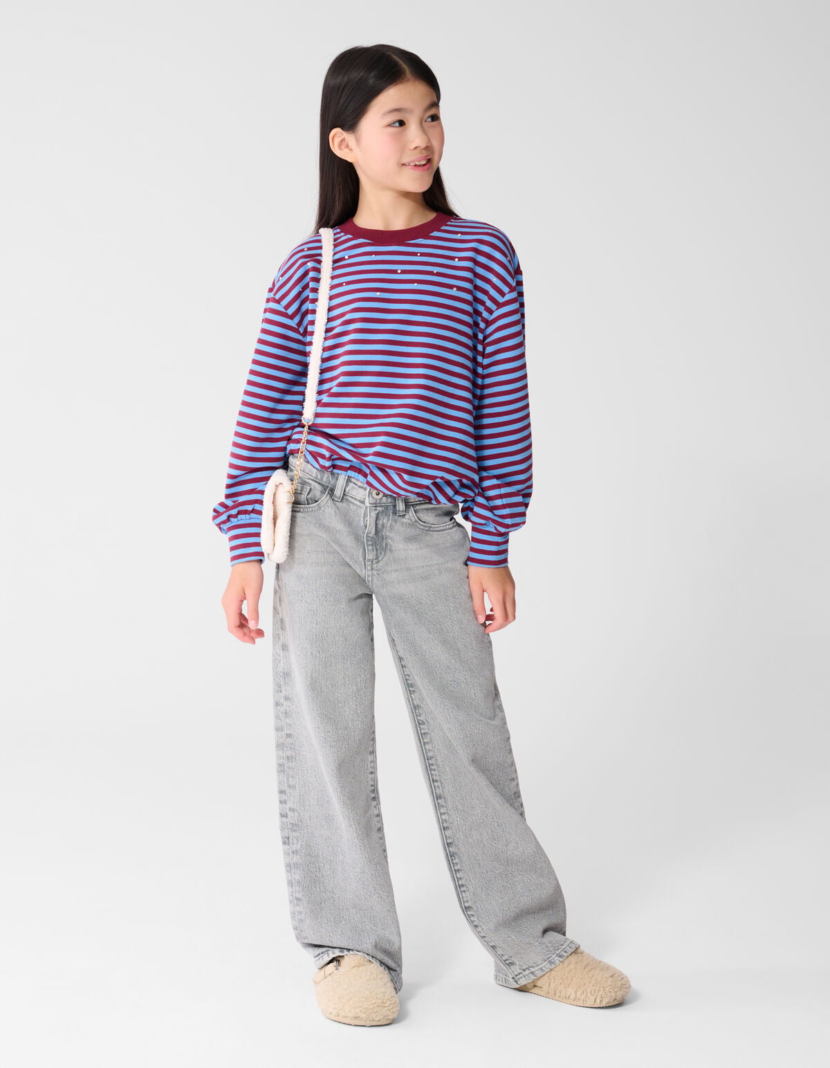 Gestreifter Ballon-Pullover Dunkelrot/Blau SHOEBY GIRLS