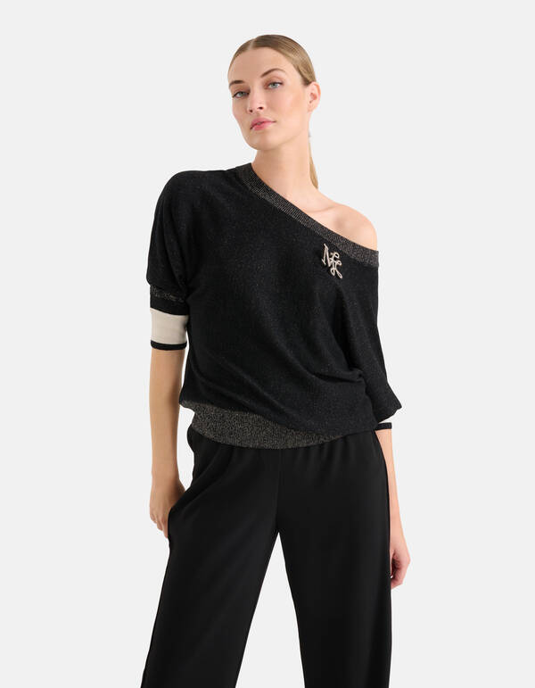 Colourblock Fledermausärmel Pullover Schwarz von M SHOEBY WOMEN