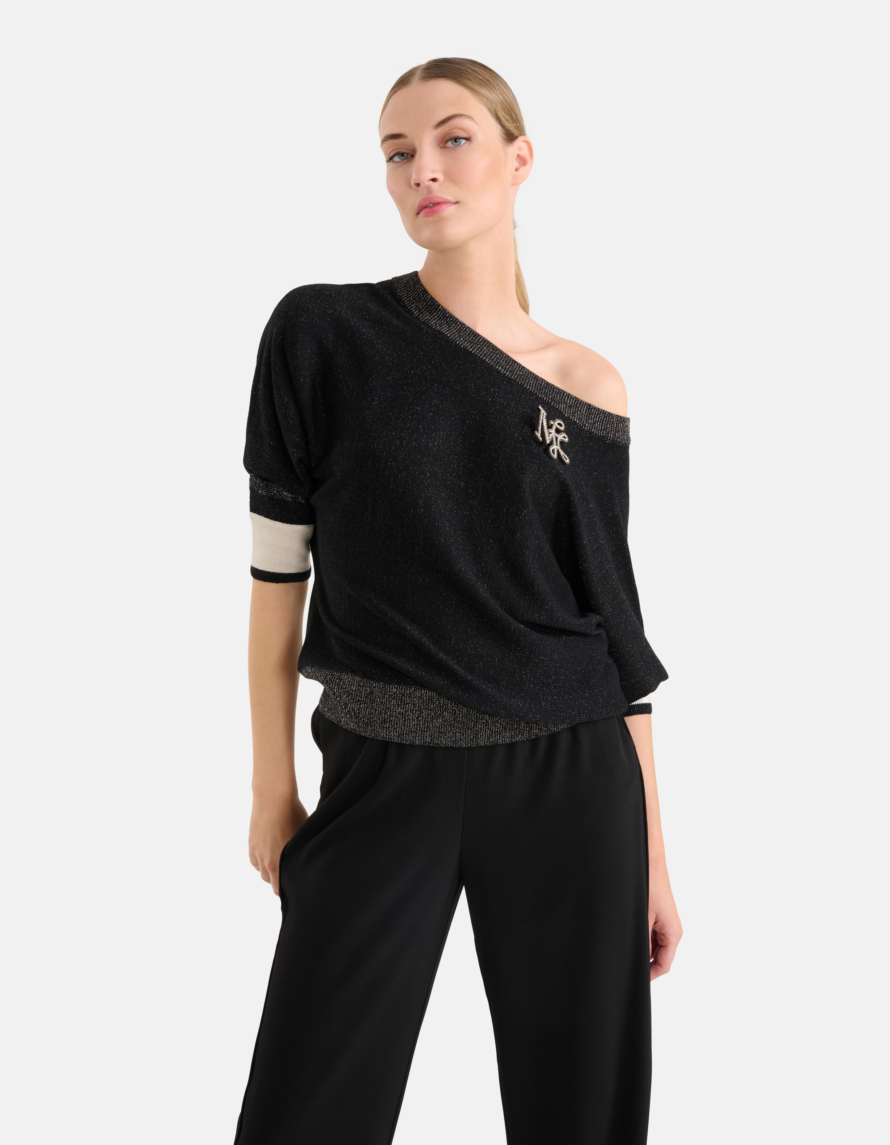 Colourblock Fledermausärmel Pullover Schwarz von M SHOEBY WOMEN