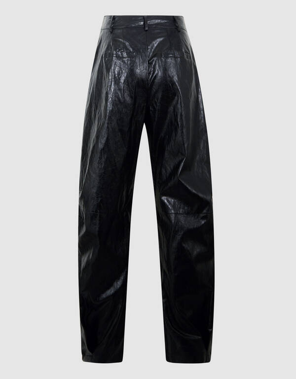 Vegane Leder-Barrel-Fit-Hose Schwarz von Monica SHOEBY WOMEN