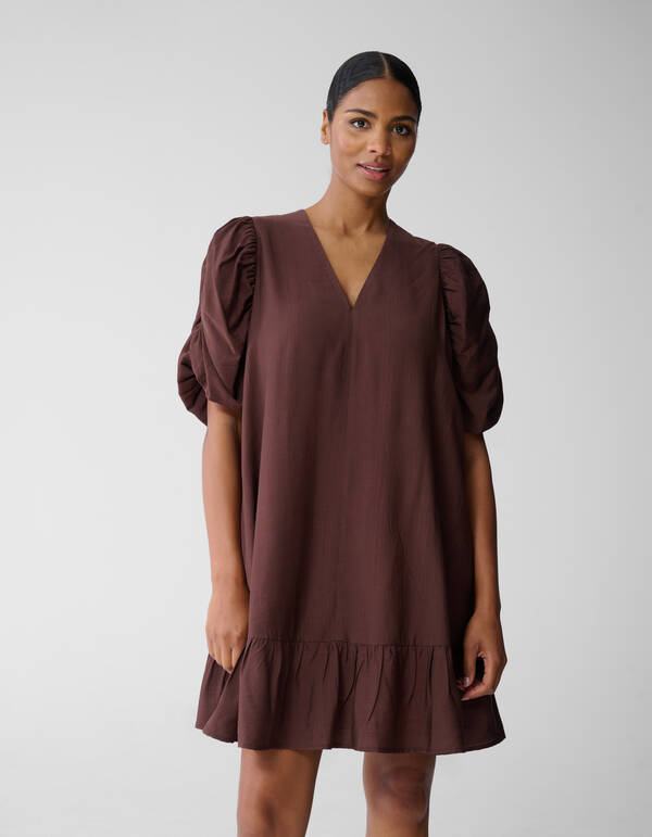 Minikleid mit Puff&auml;rmeln in Braun SHOEBY WOMEN