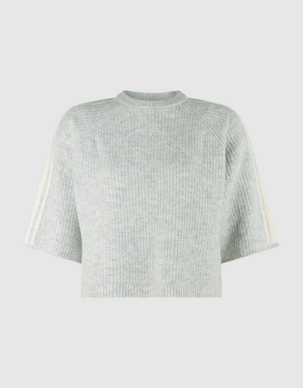 Gestreifter Pullover Mit Halblangen &Auml;rmel Hellgrau SHOEBY WOMEN